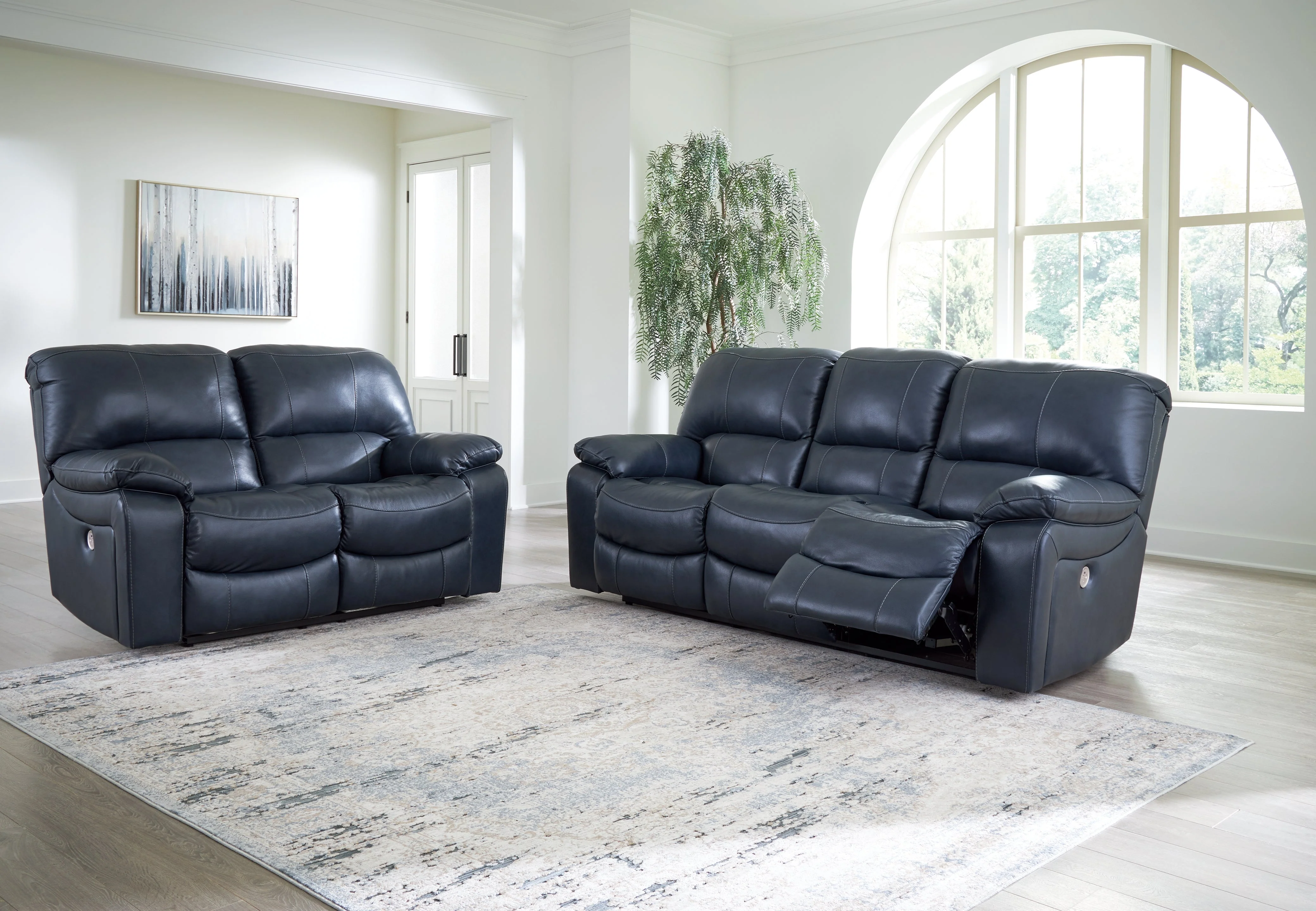 Leesworth Ocean Leather Power Reclining Sofa and Loveseat