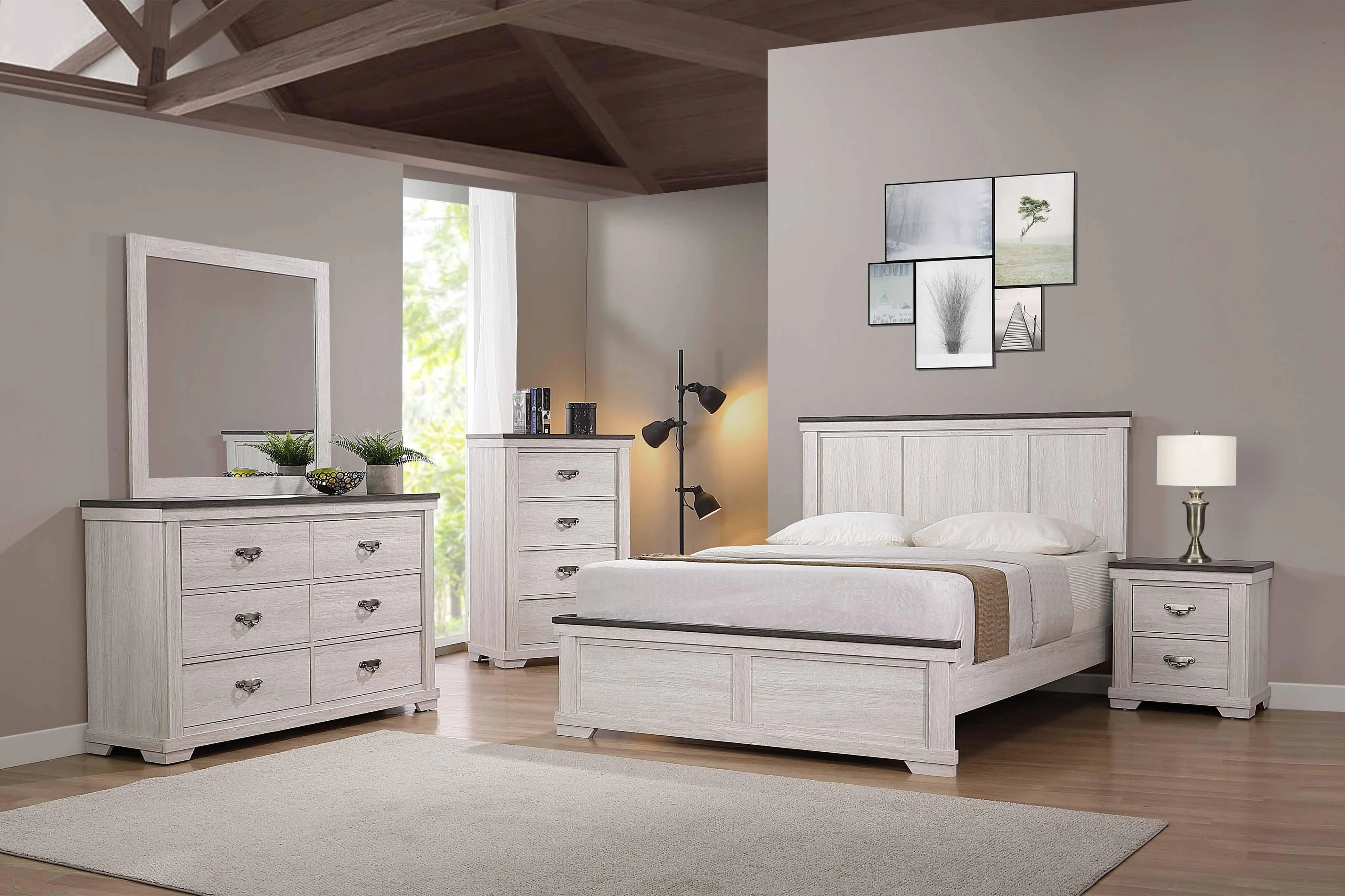 Leighton Cream and Brown King Panel Bed - Image 2