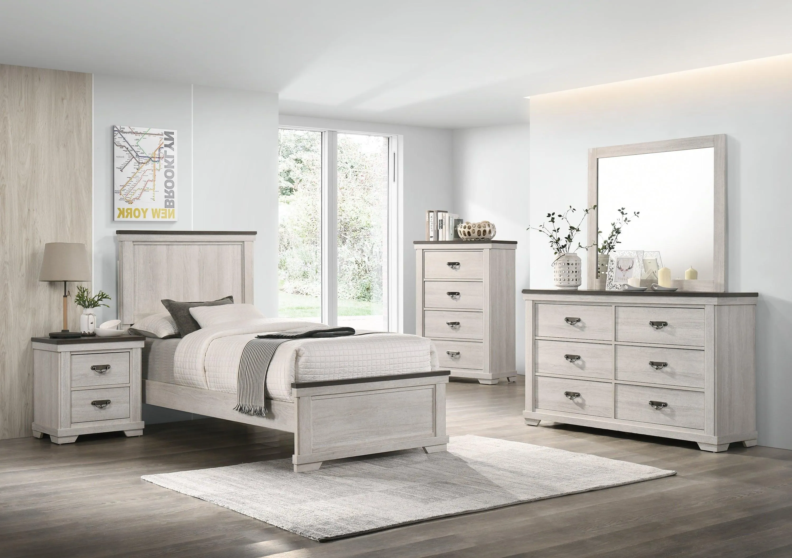 Leighton Cream and Brown Panel Youth Bedroom Set