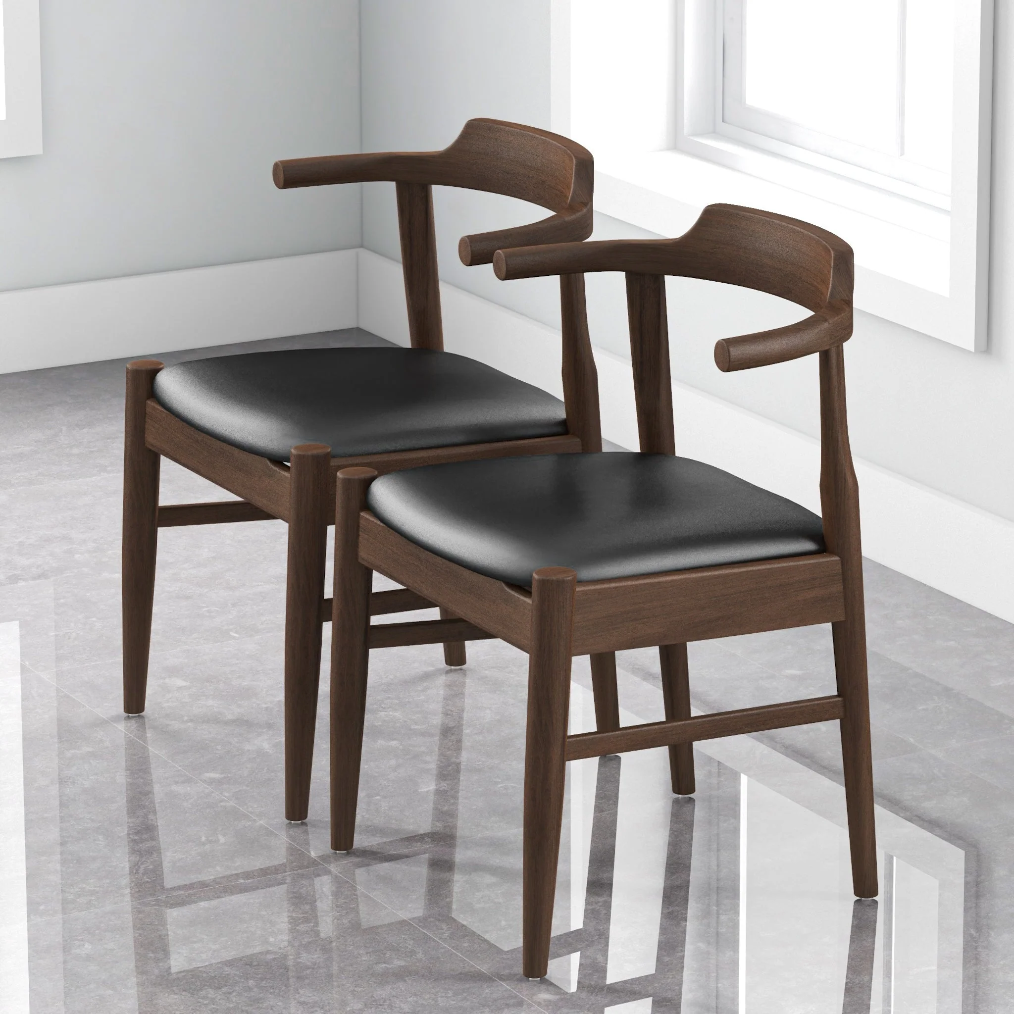 Leon Mid-Century Modern Black Vegan Leather Dining Chair (Set of 2) - Image 6