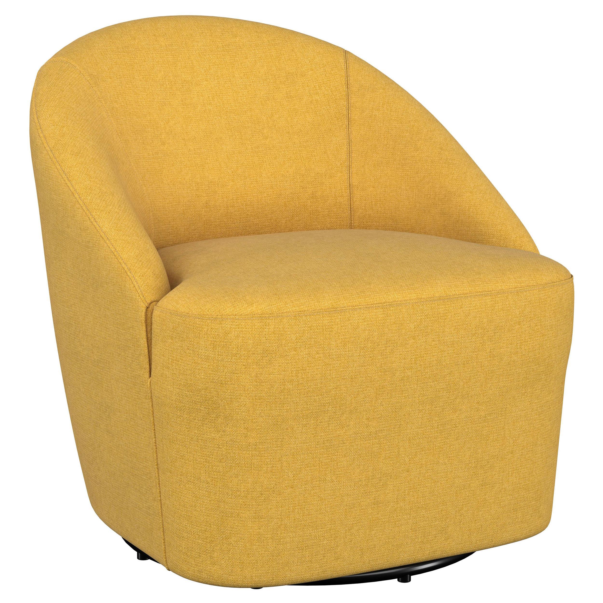 Leon Mustard Yellow Upholstered Accent Swivel Barrel Chair - Image 2