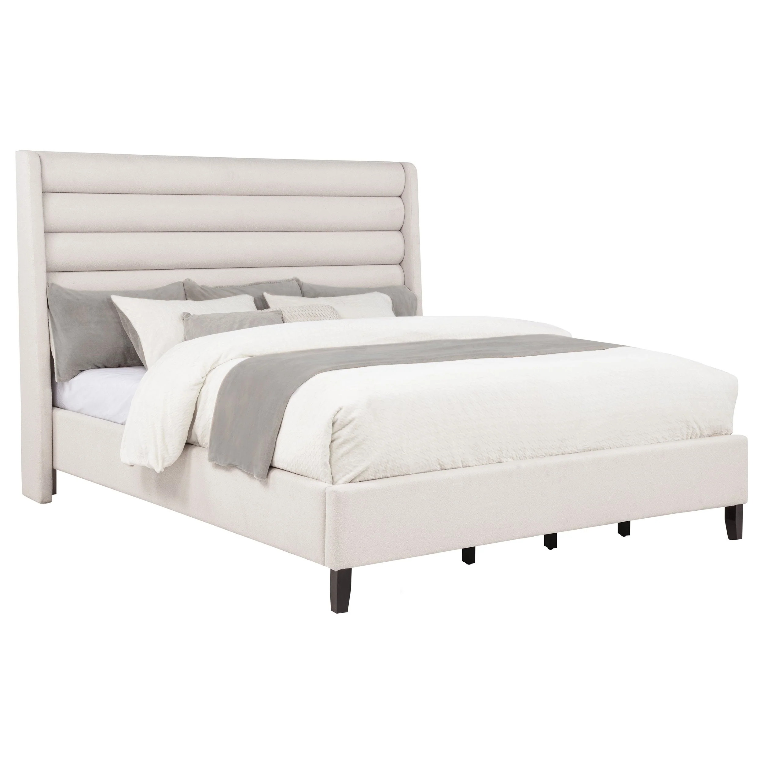 Leslie Beige Upholstered Tufted California King Wingback Platform Bed