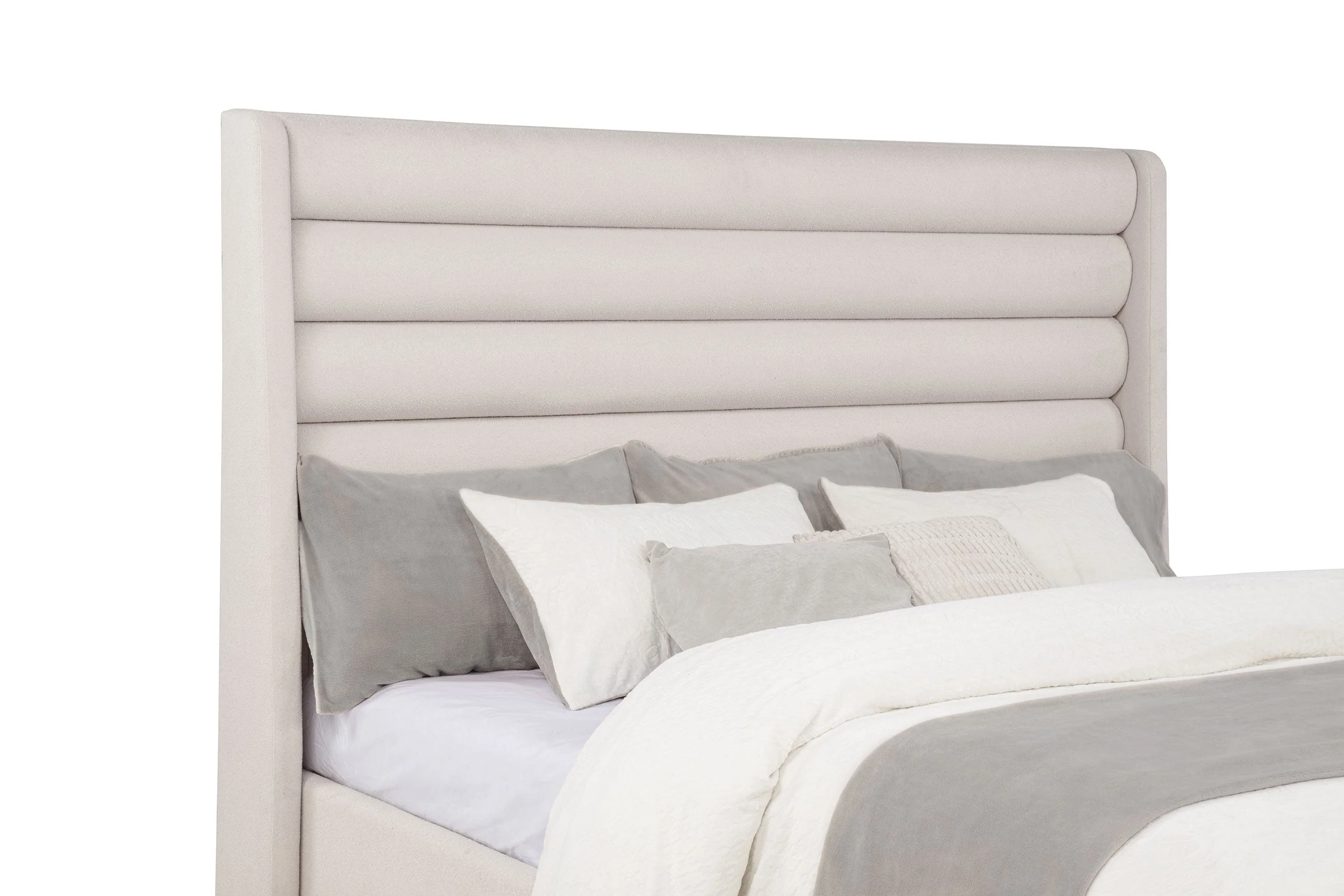 Leslie Beige Upholstered Tufted California King Wingback Platform Bed - Image 3