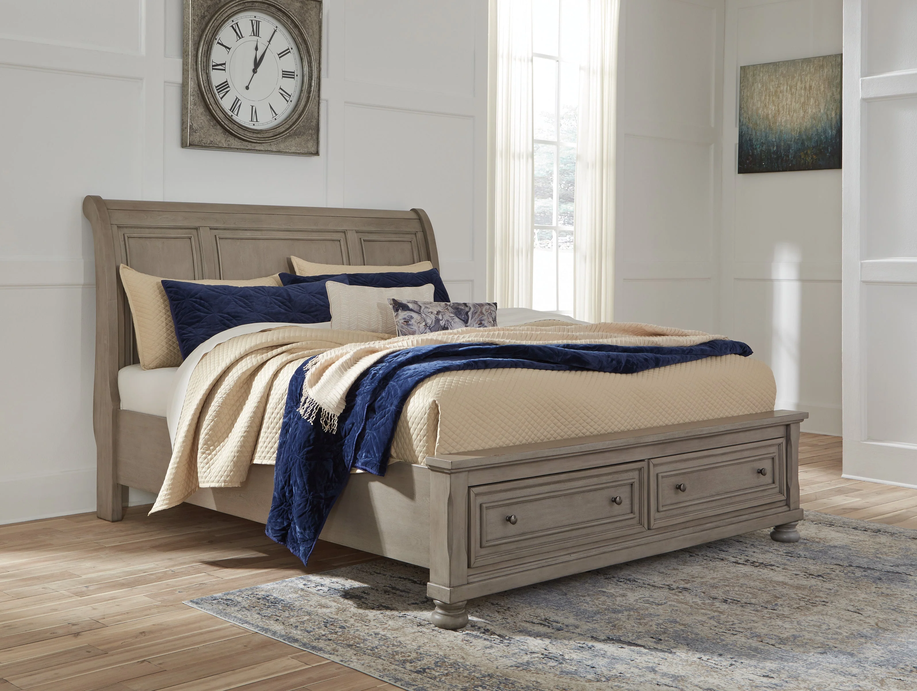 Lettner Light Gray Sleigh Storage Platform Bedroom Set - Image 2