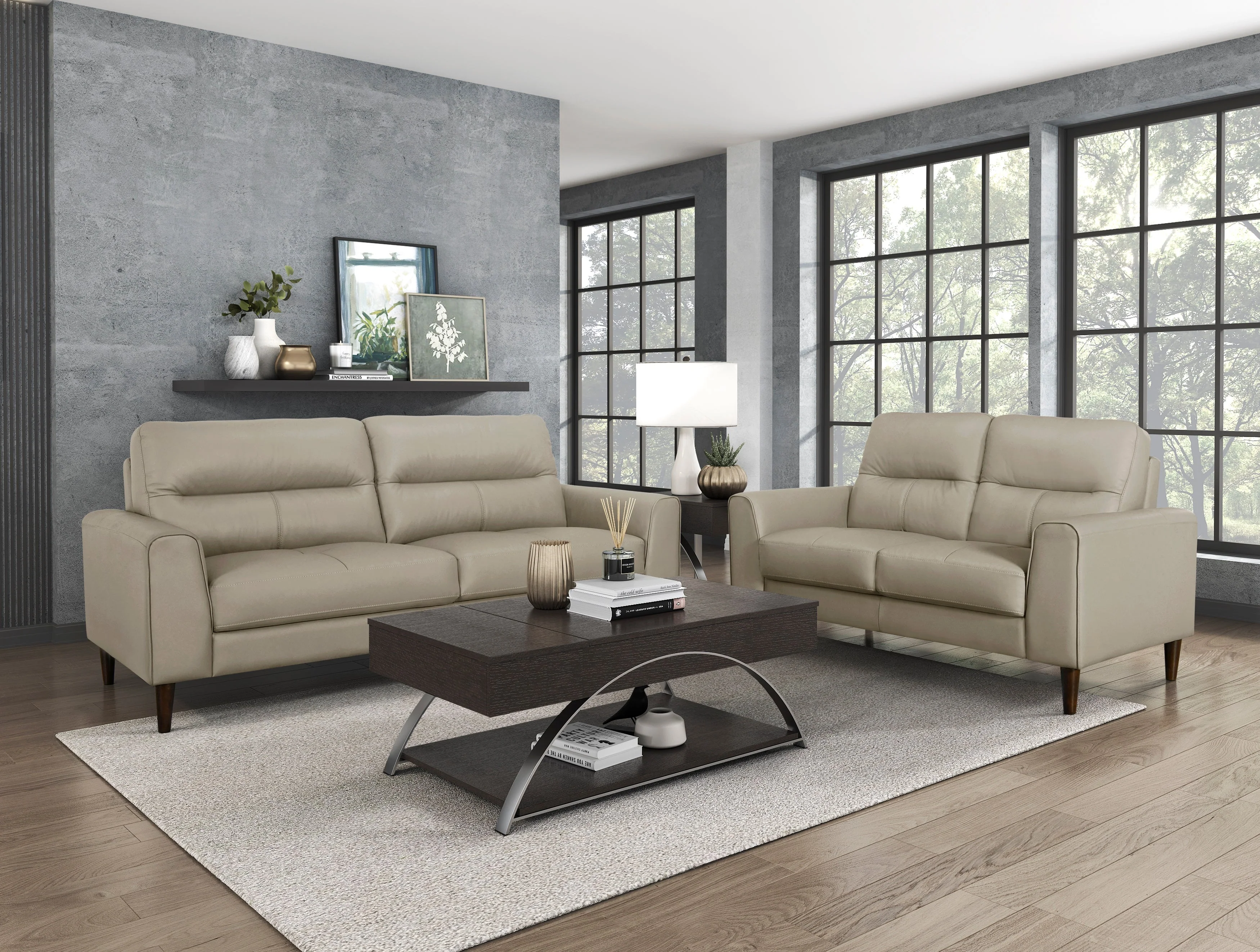 Lewes Latte Leather Living Room Set - Image 2