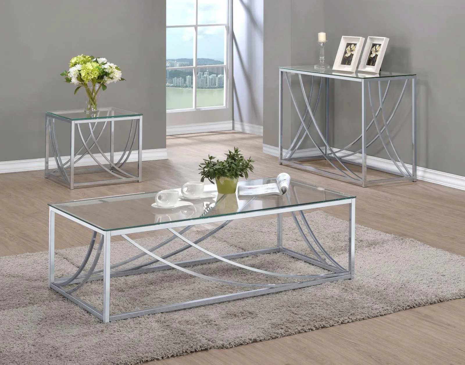 Lille Chrome Glass Top Square End Table Accents - Image 4