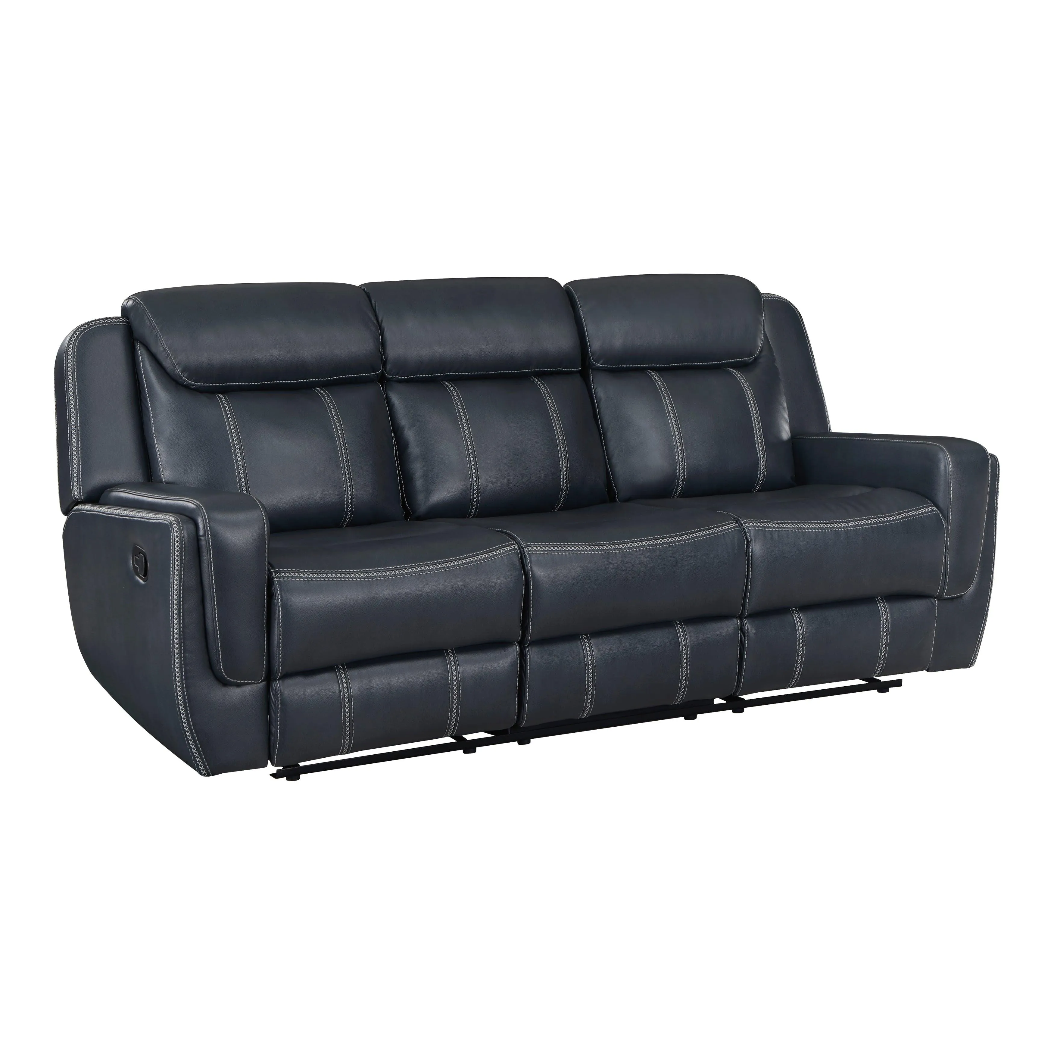 Littleton Blue Double Reclining Sofa with Center Drop-Down Cup Holders, Magazine bag, Receptacles and USB Ports - Image 3