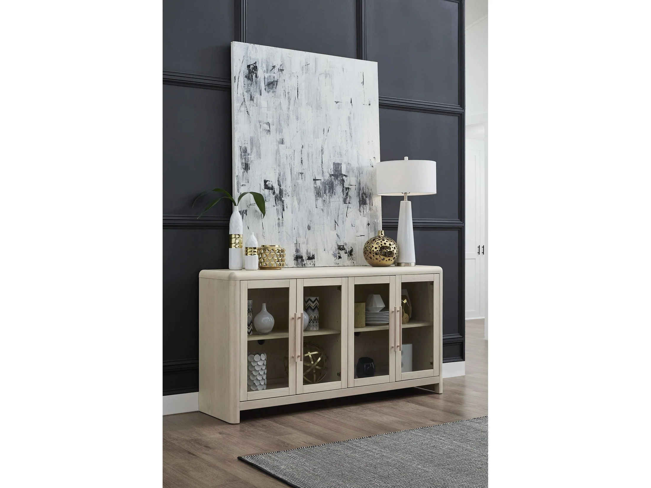 Liv Glass Door Ash Wood Sideboard in White Sand