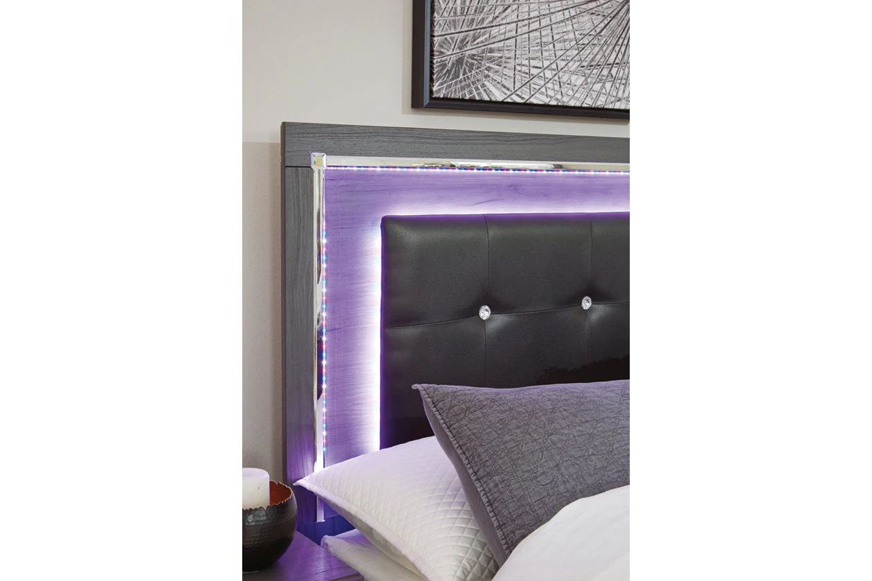 Lodanna Gray Full LED Upholstered Panel Bed - Image 6