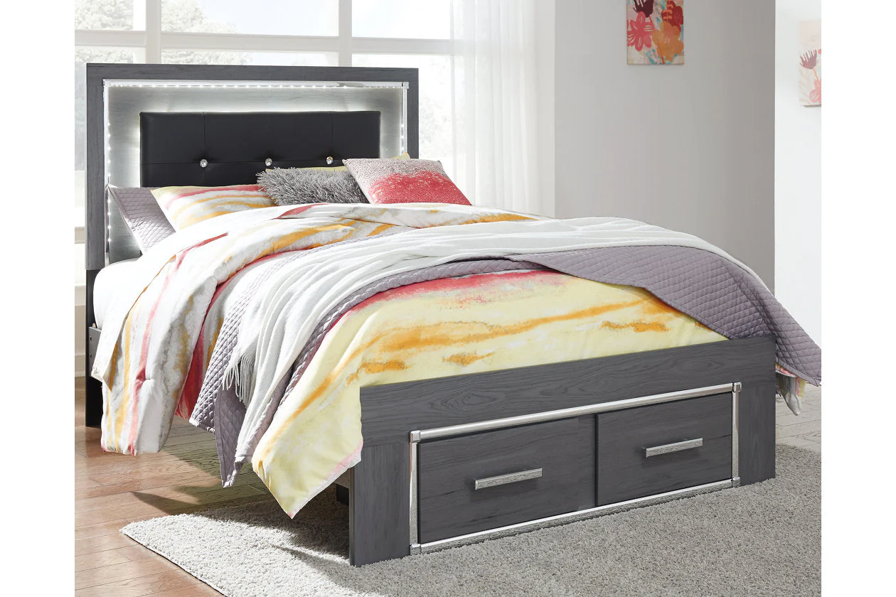 Lodanna Gray Full LED Upholstered Storage Panel Bed - Image 2