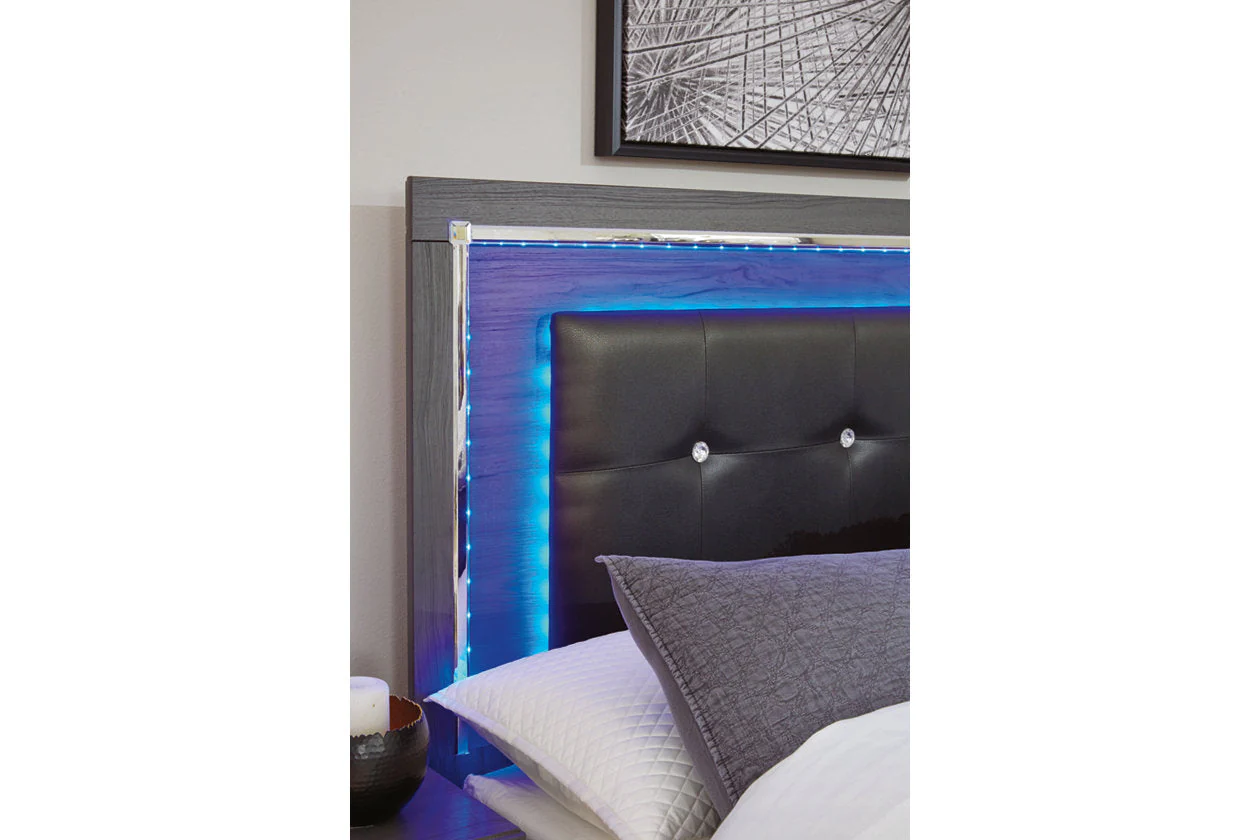 Lodanna Gray Full LED Upholstered Storage Panel Bed - Image 3