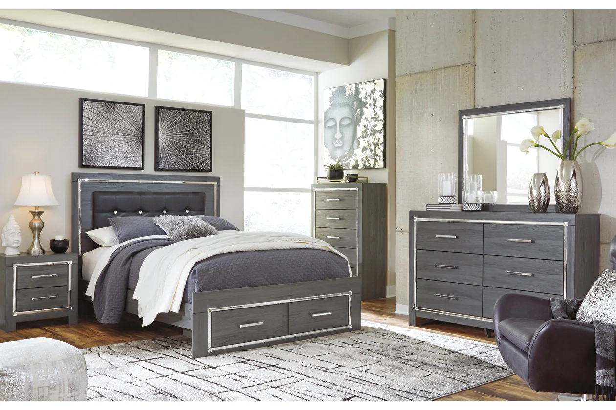 Lodanna Gray Queen LED Upholstered Storage Panel Bed - Image 4