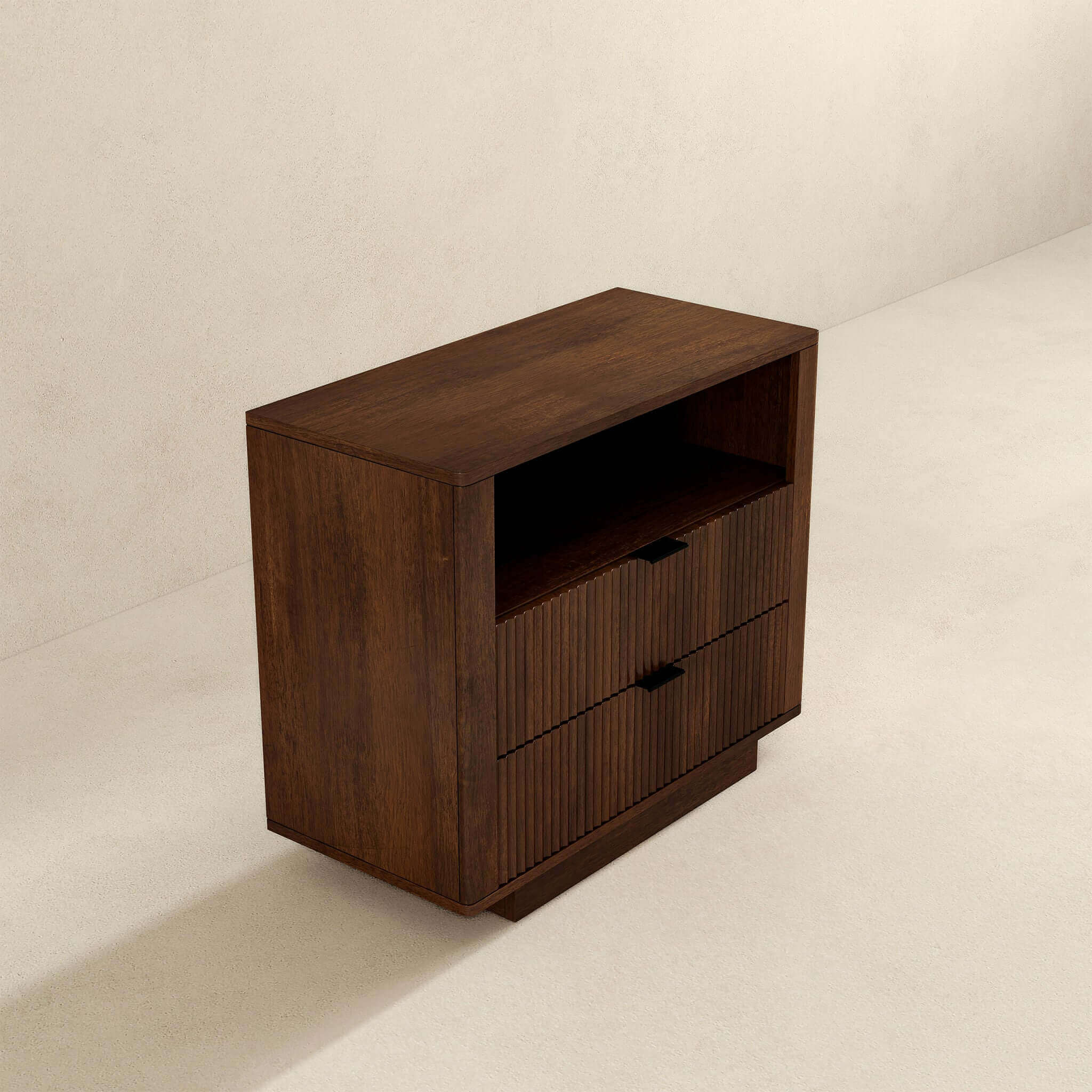 Lola Mid Century Modern Walnut Nightstand 2-Drawer Bed Side Table - Image 6