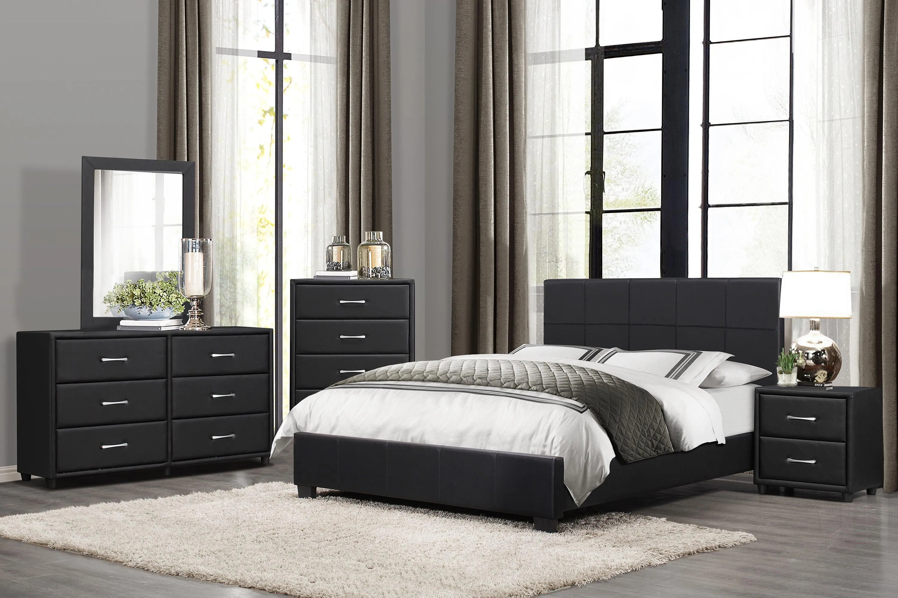 Lorenzi Black King Upholstered Platform Bed - Image 2