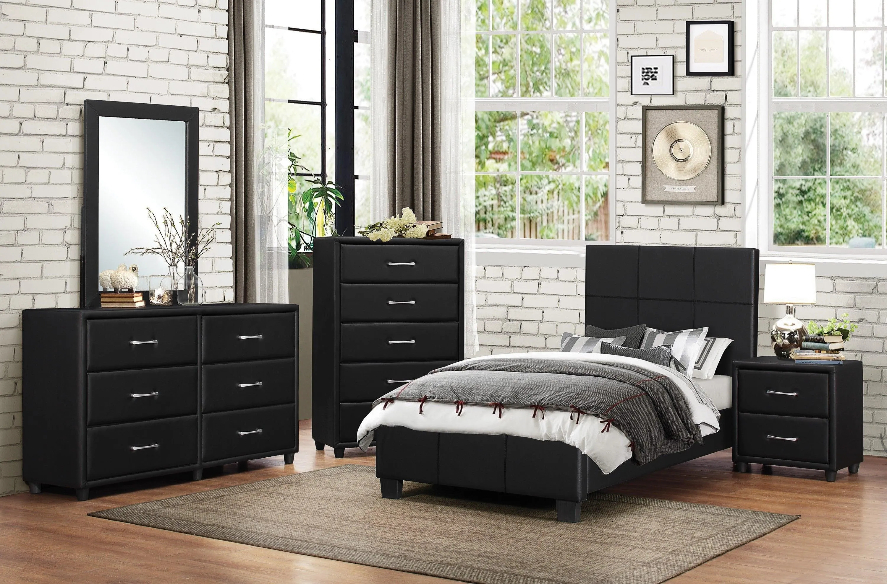 Lorenzi Black Twin Upholstered Platform Bed - Image 2