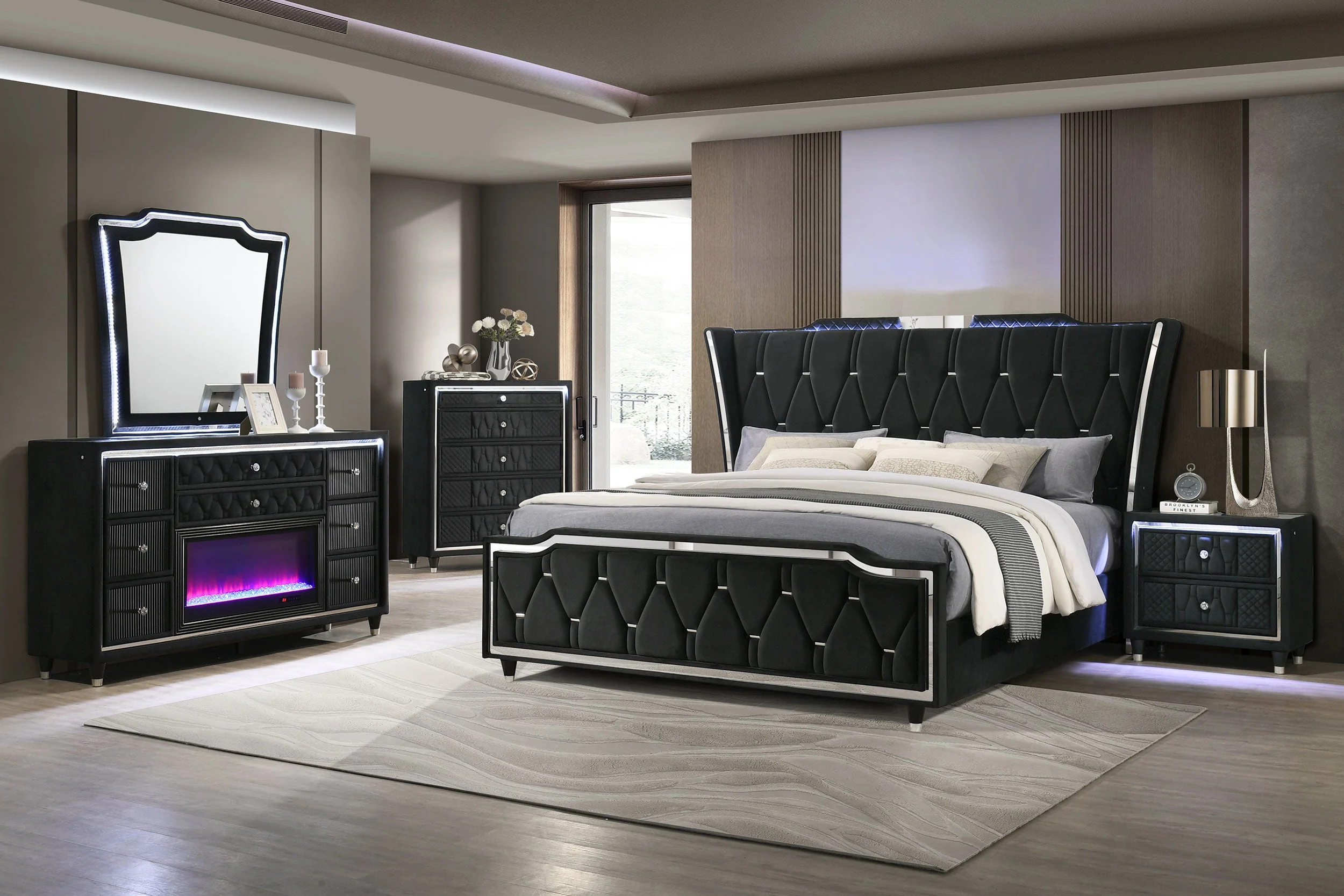 Lorient Black 8-drawer LED Bedroom Dresser Cabinet - Image 15