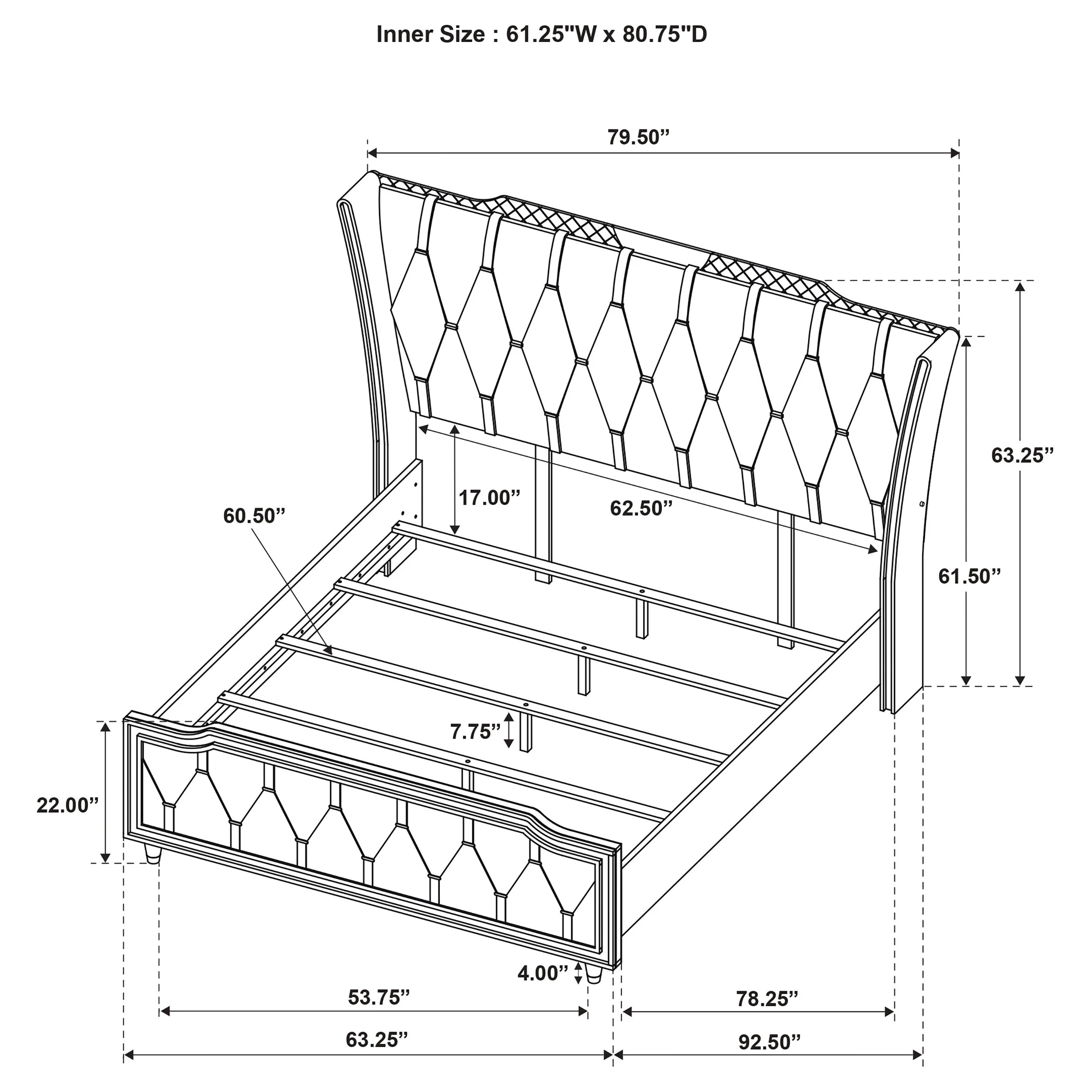 Lorient Black Queen LED Upholstered Wingback Bed - Image 9
