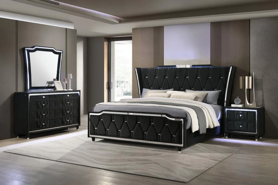 Lorient Black/Silver 4-Piece Queen Bedroom Set