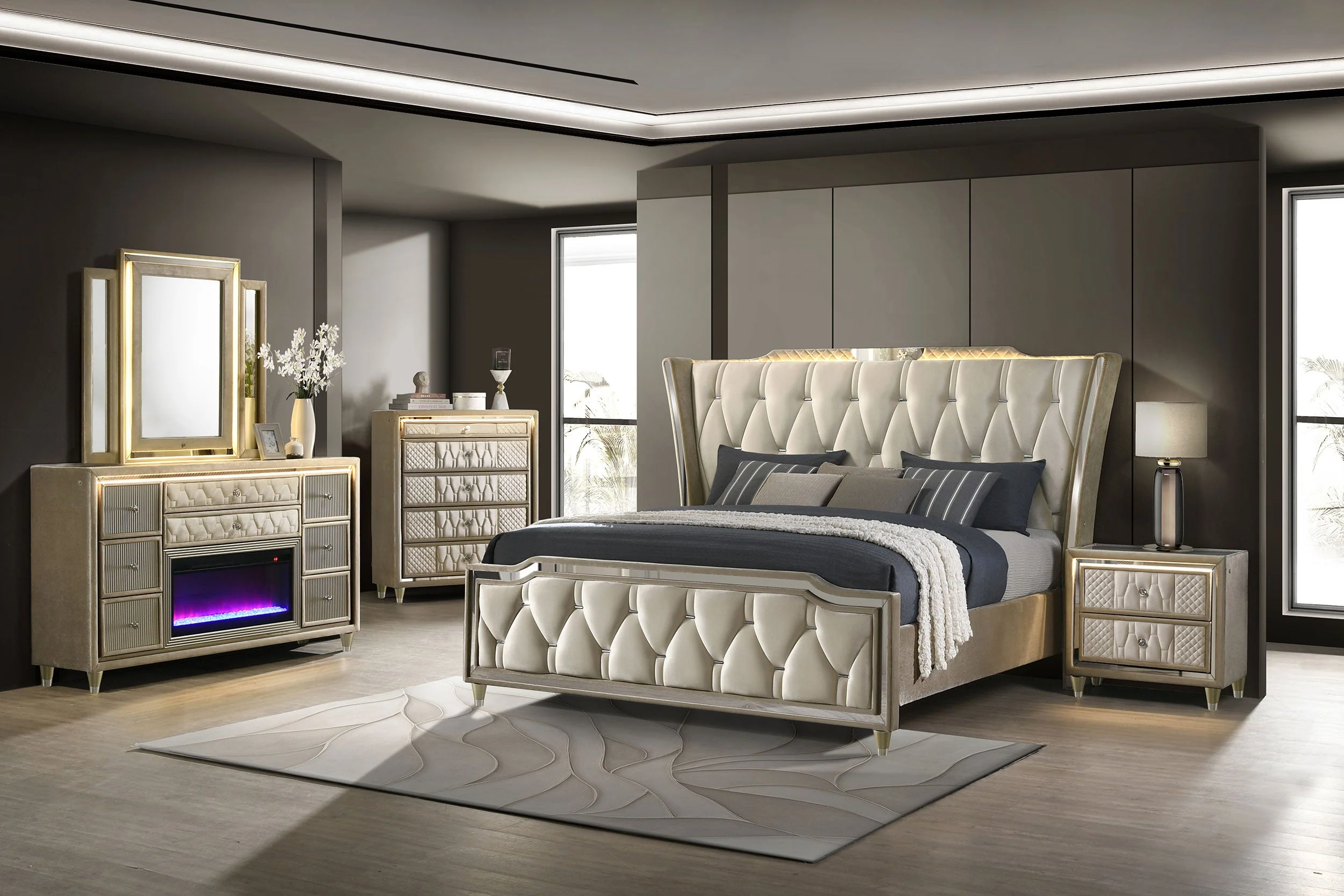 Lorient Ivory/Camel 5-drawer LED Chest of Drawers - Image 18