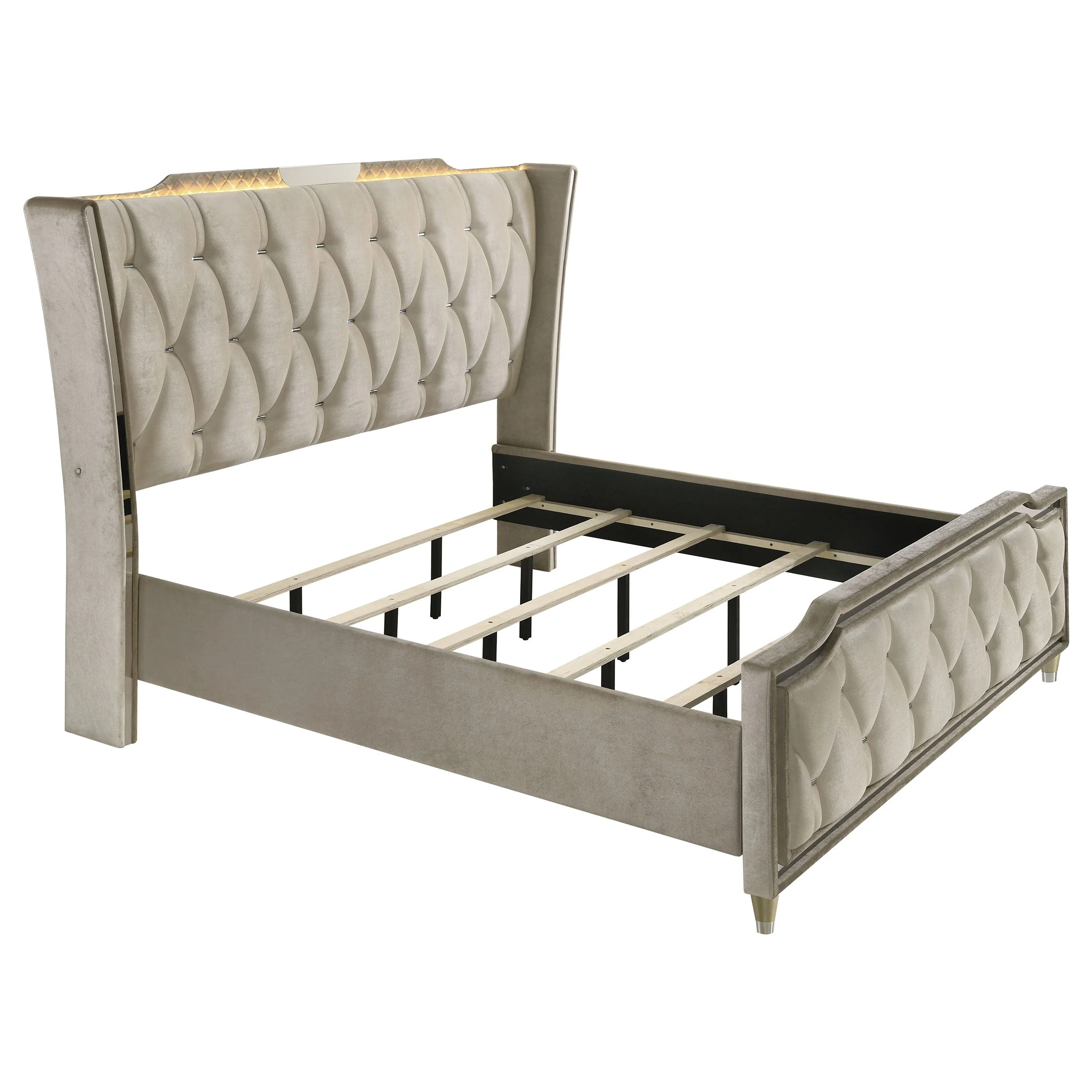 Lorient Ivory/Camel Queen LED Upholstered Wingback Bed - Image 2