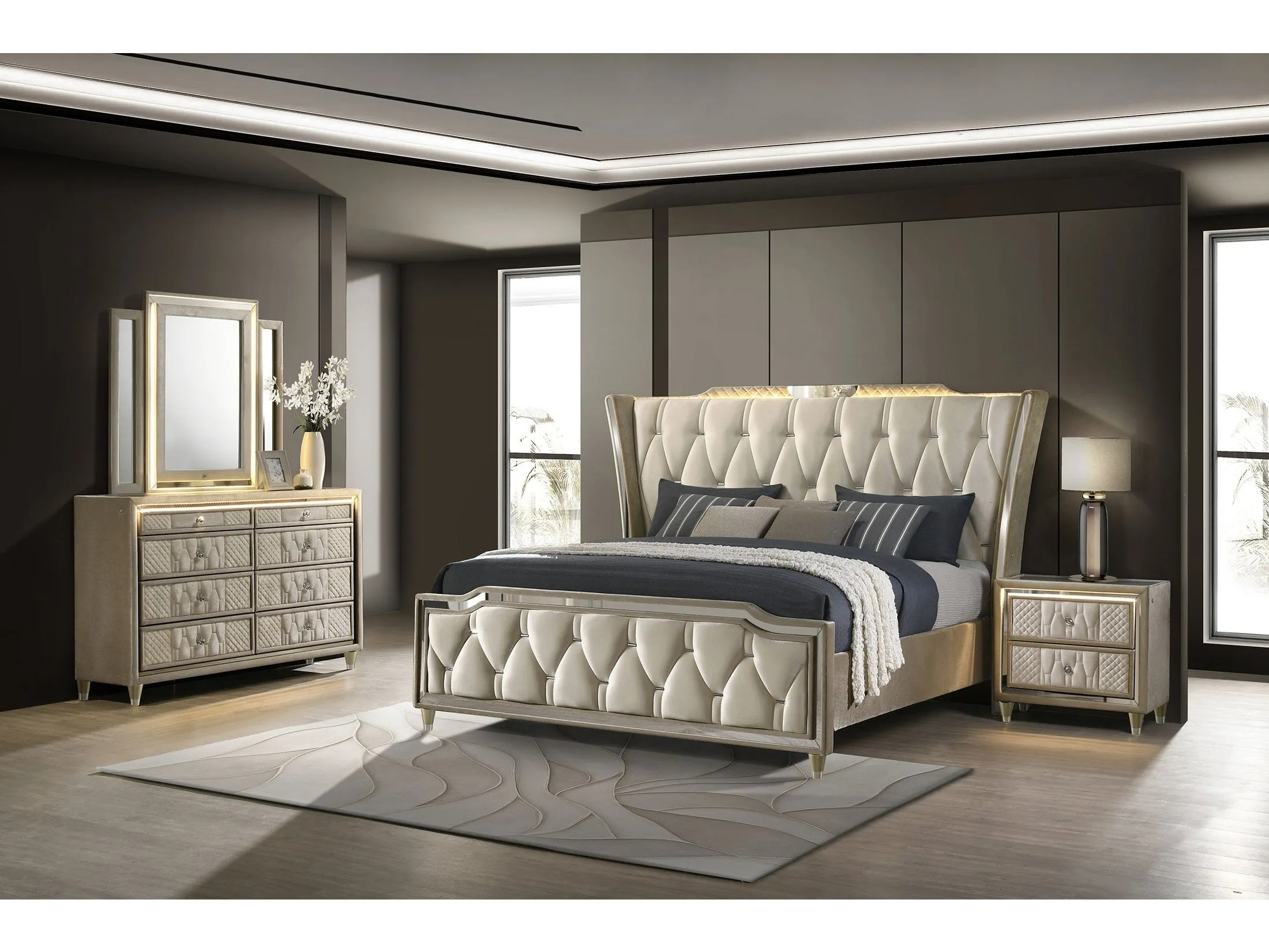 Lorient Ivory/Camel 4-piece Eastern King Bedroom Set