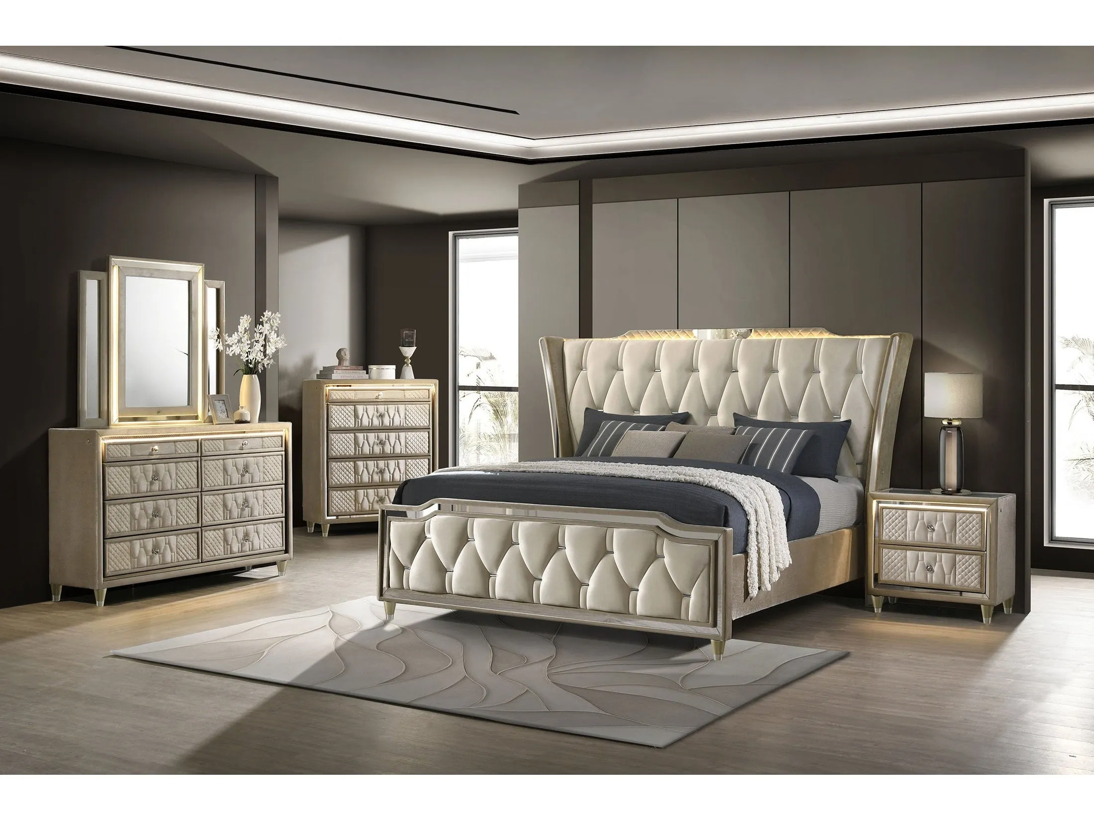 Lorient Ivory/Camel 5-piece Eastern King Bedroom Set