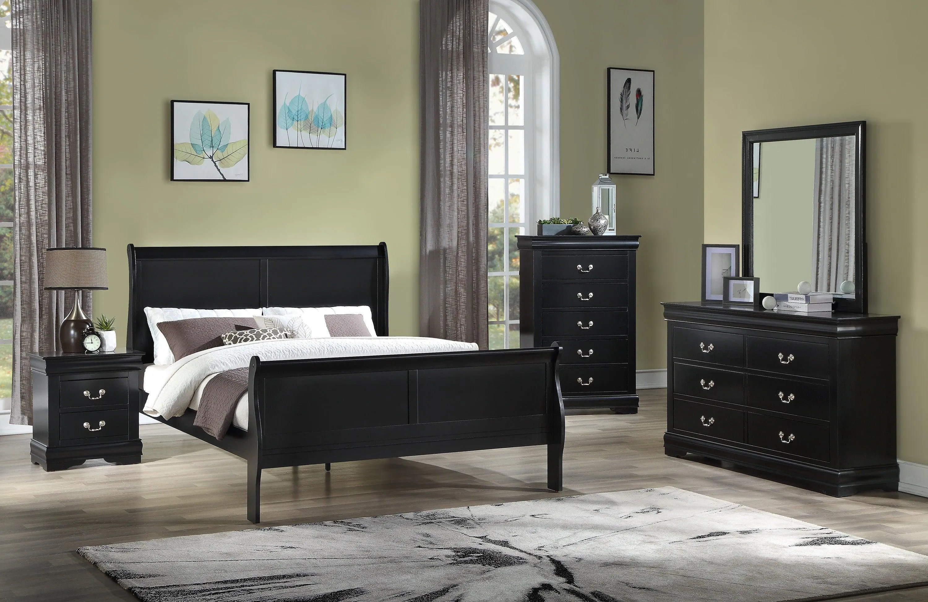 Louis Philip Black Full Sleigh Bed - Image 2
