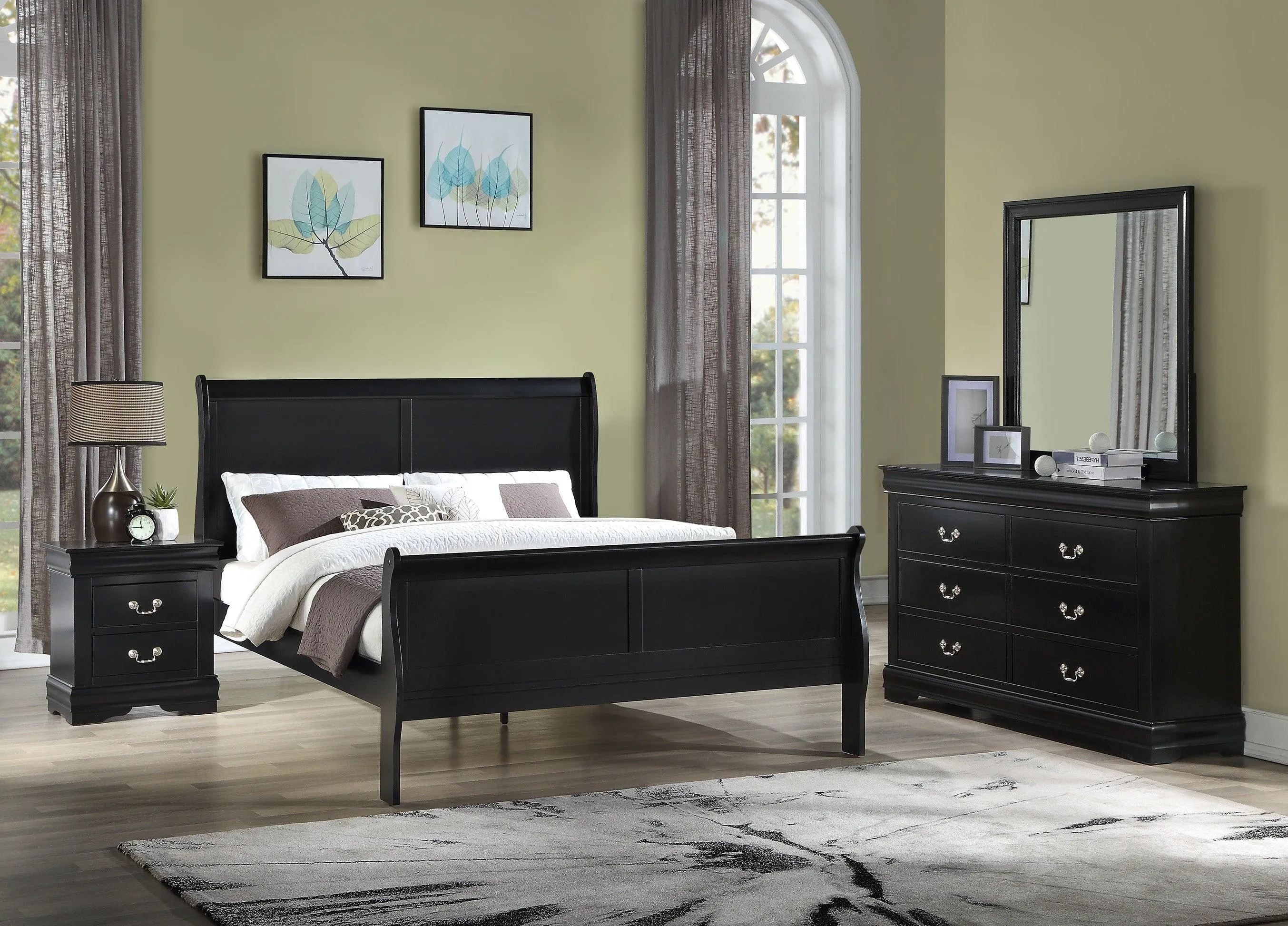 Louis Philip Black Sleigh Bedroom Set - Image 2