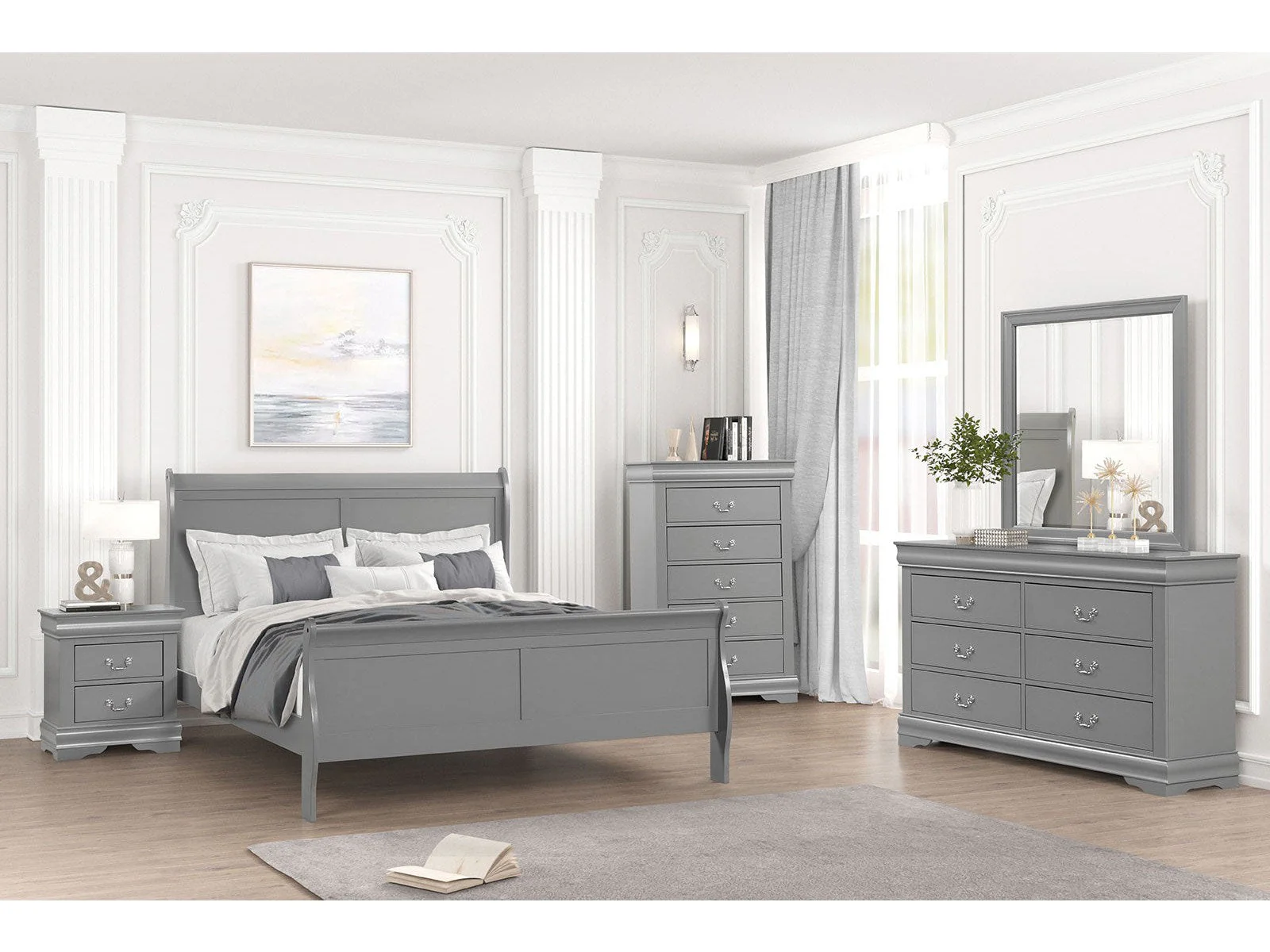 Louis Philippe Gray 4-Piece Queen Bedroom Set