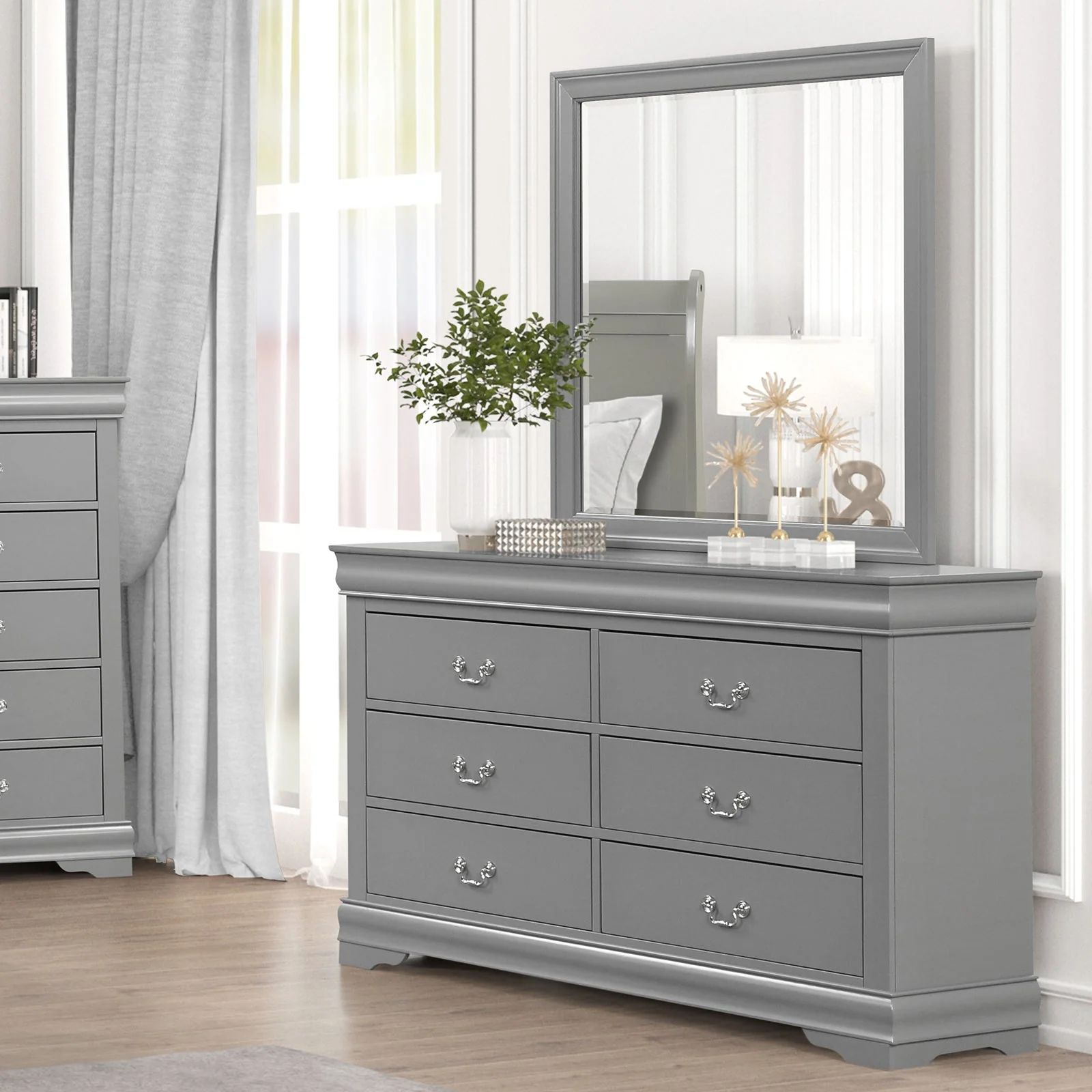 Louis Philippe Gray 4-Piece Queen Bedroom Set - Image 4