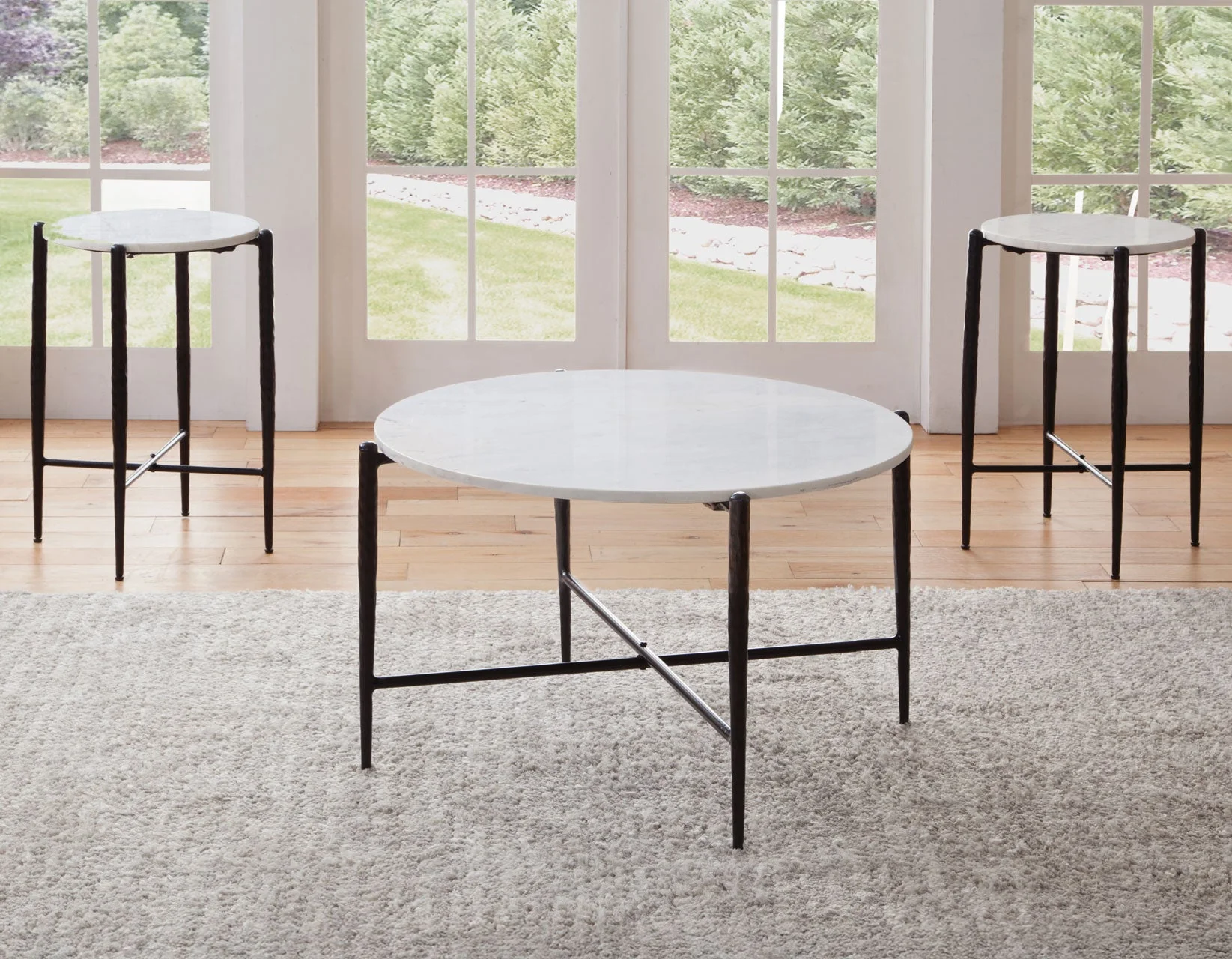 Loxie White 3-Piece Round Solid Marble Top Table Set