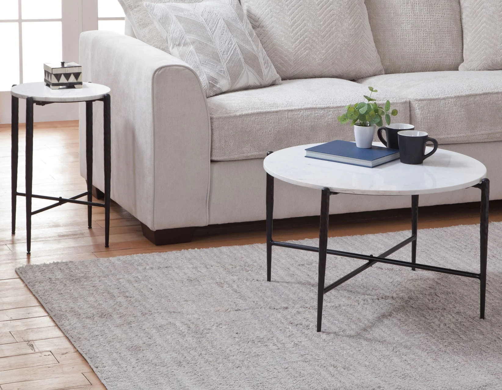 Loxie White 3-Piece Round Solid Marble Top Table Set - Image 2