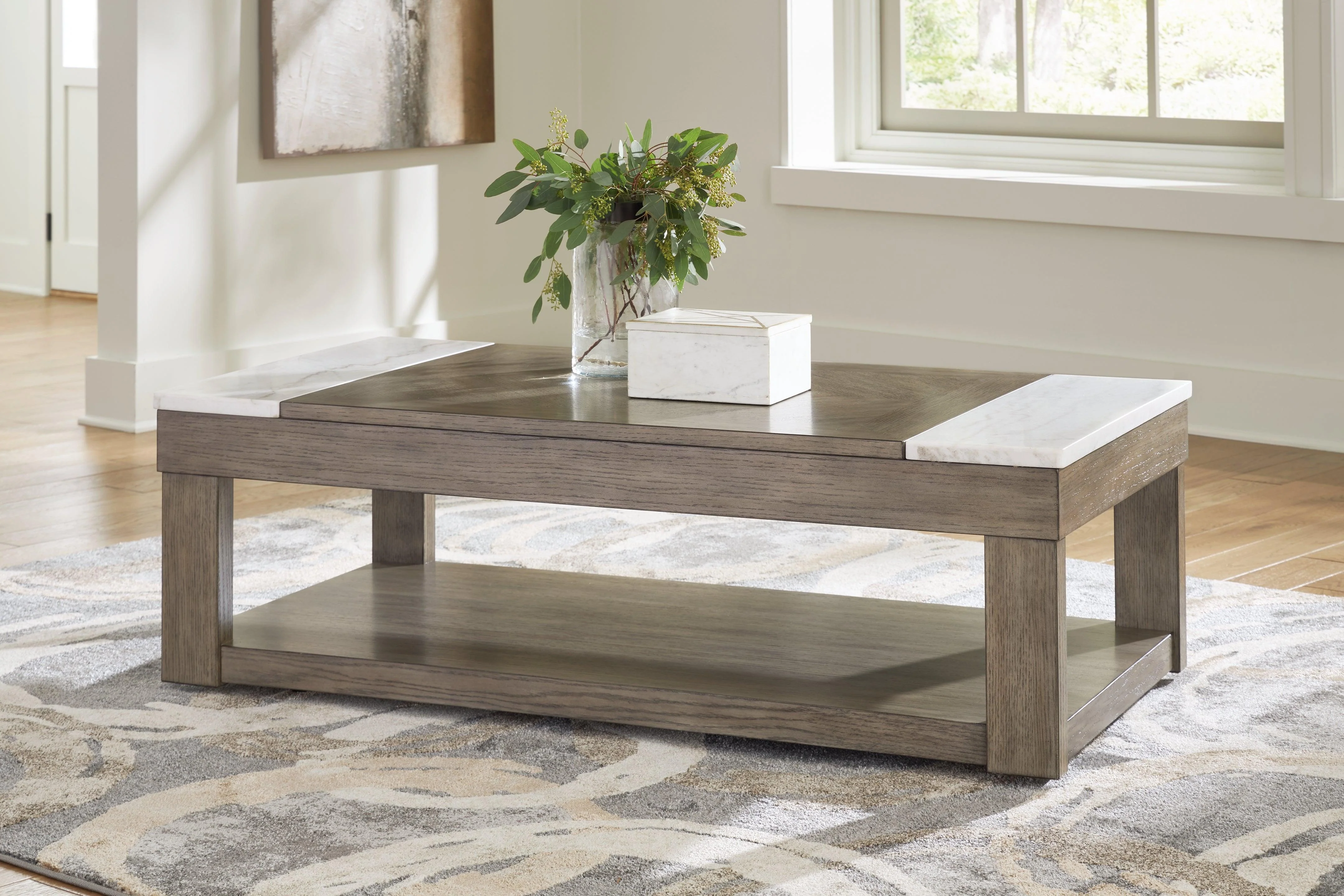 Loyaska Grayish Brown/White Lift-Top Coffee Table - Image 8
