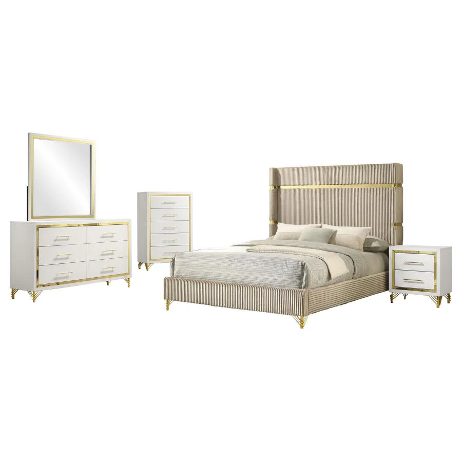 Lucia Beige 5-Piece Eastern King Bedroom Set with Upholstered Wingback Panel Bed - Image 2