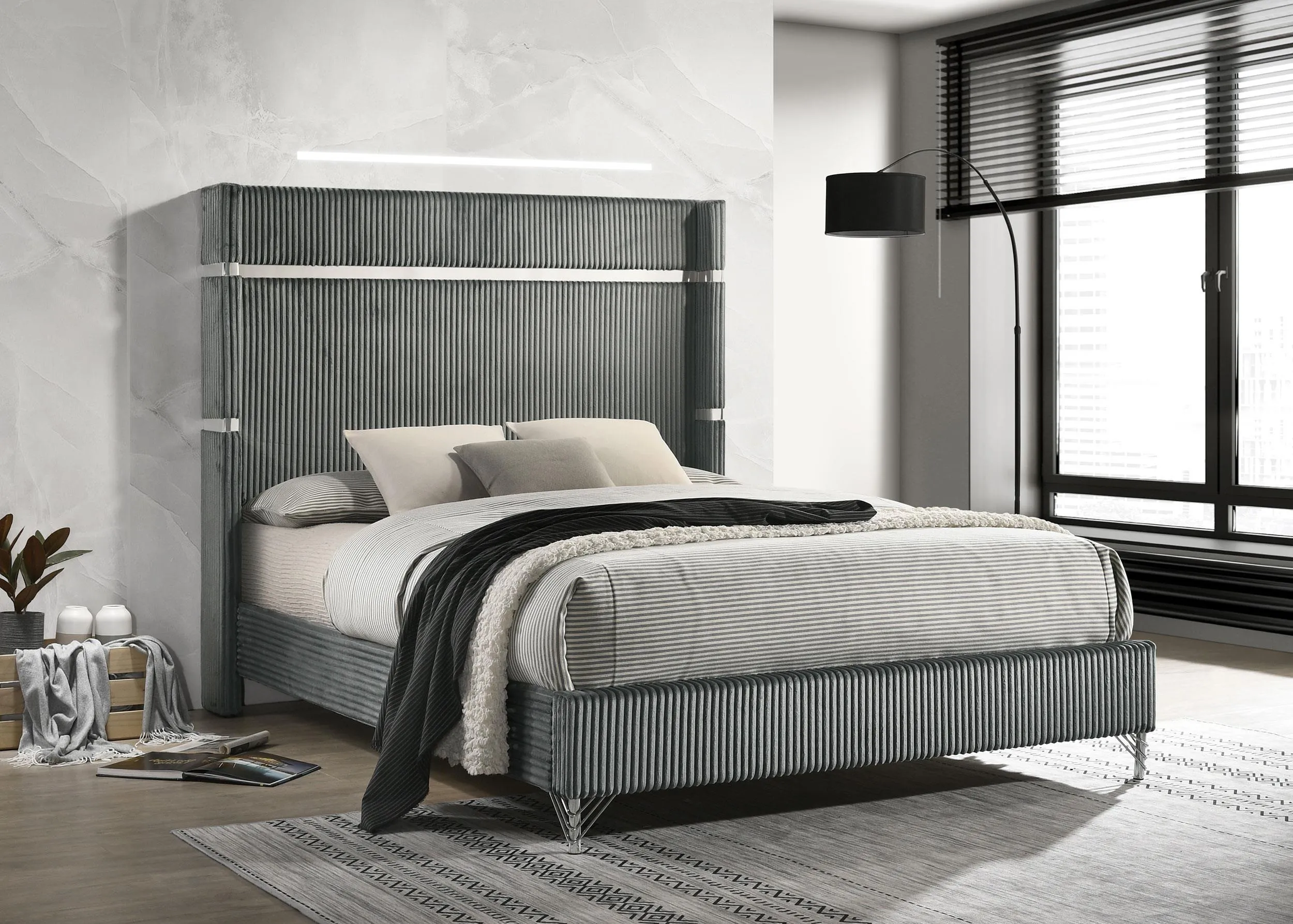 Lucia Gray 61-inch Upholstered Eastern King Panel Bed