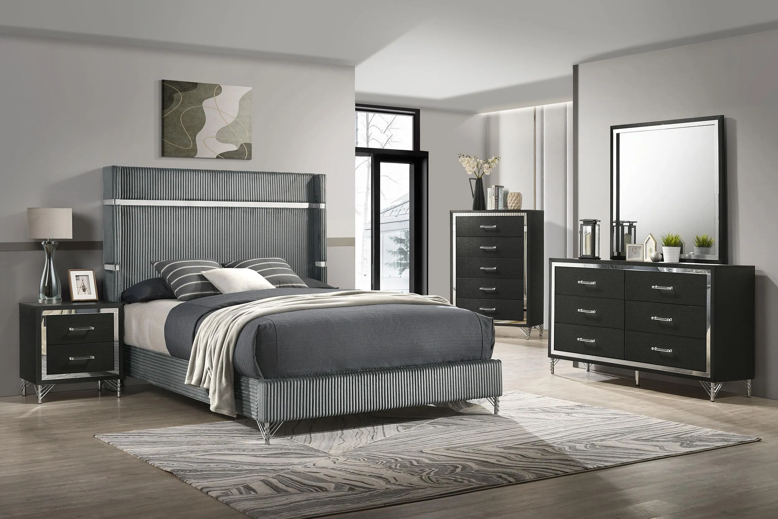 Lucia Gray 61-inch Upholstered Eastern King Panel Bed - Image 5