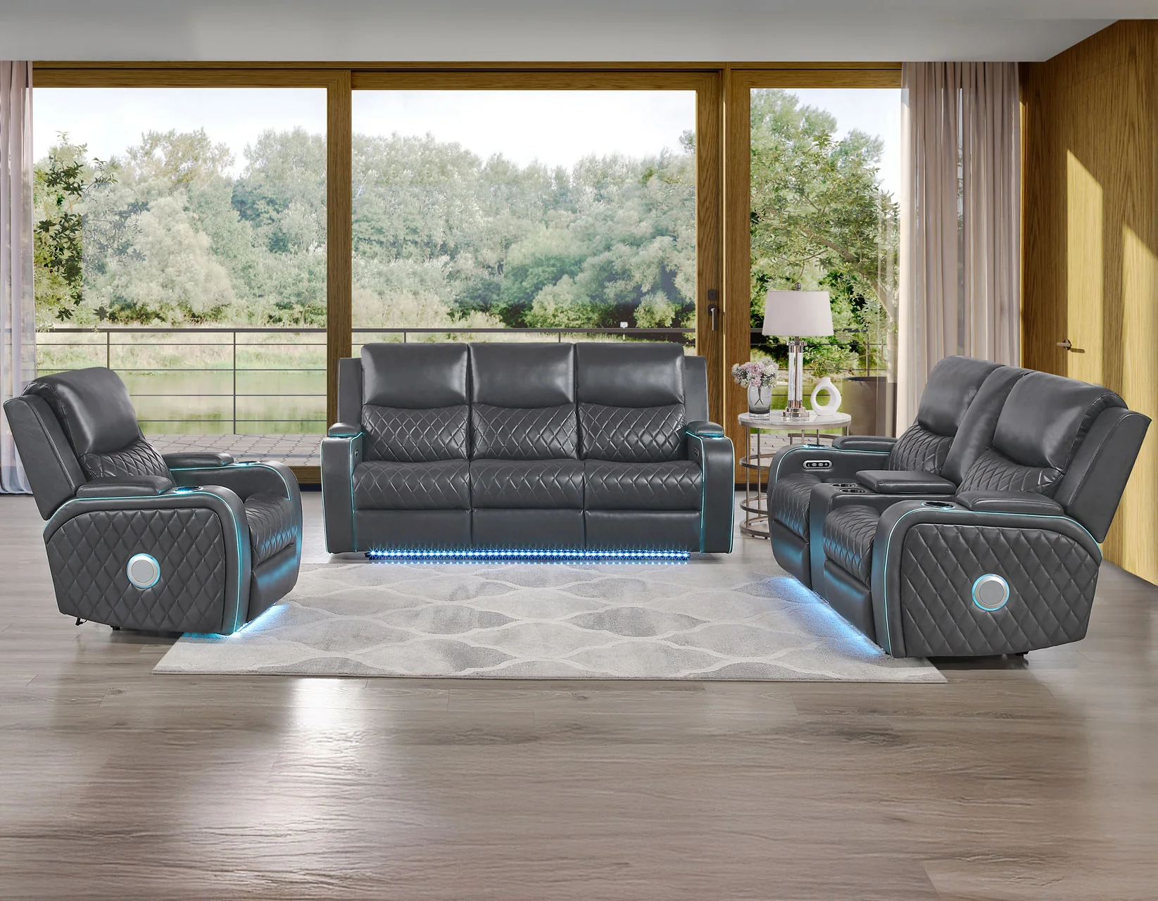 Luna Charcoal Vegan Leather 3-Piece Home Cinema Power Reclining Set