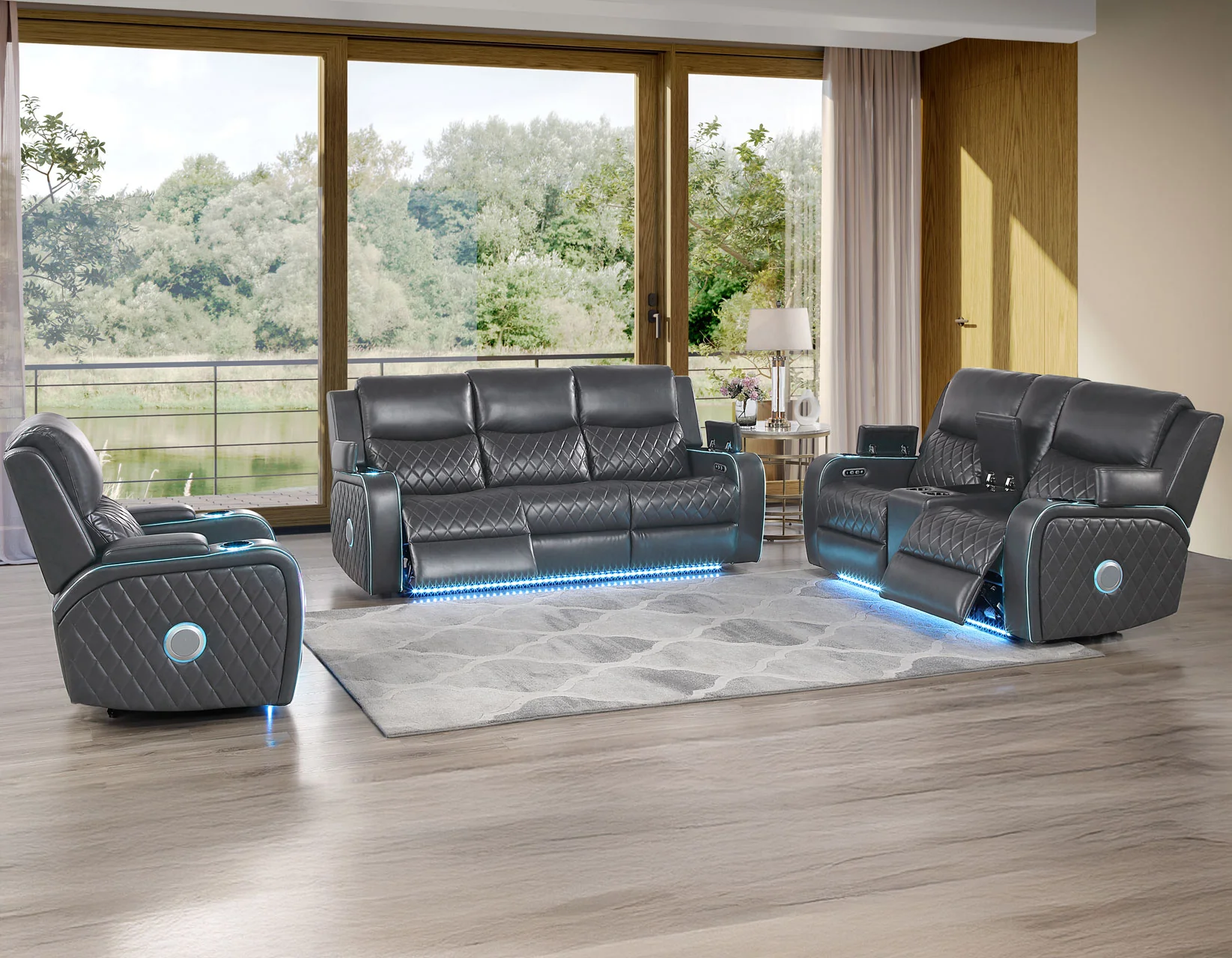 Luna Charcoal Vegan Leather 3-Piece Home Cinema Power Reclining Set - Image 3