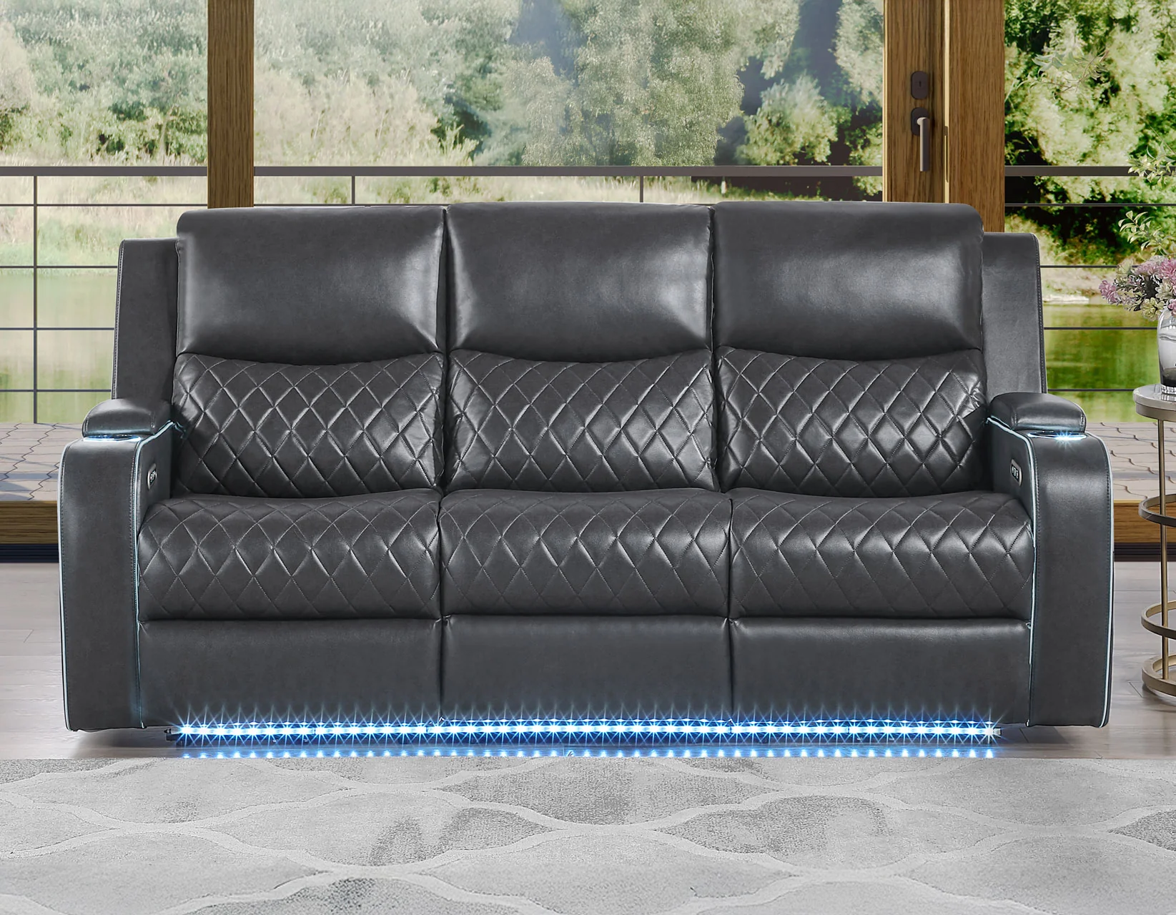 Luna Charcoal Vegan Leather 3-Piece Home Cinema Power Reclining Set - Image 4