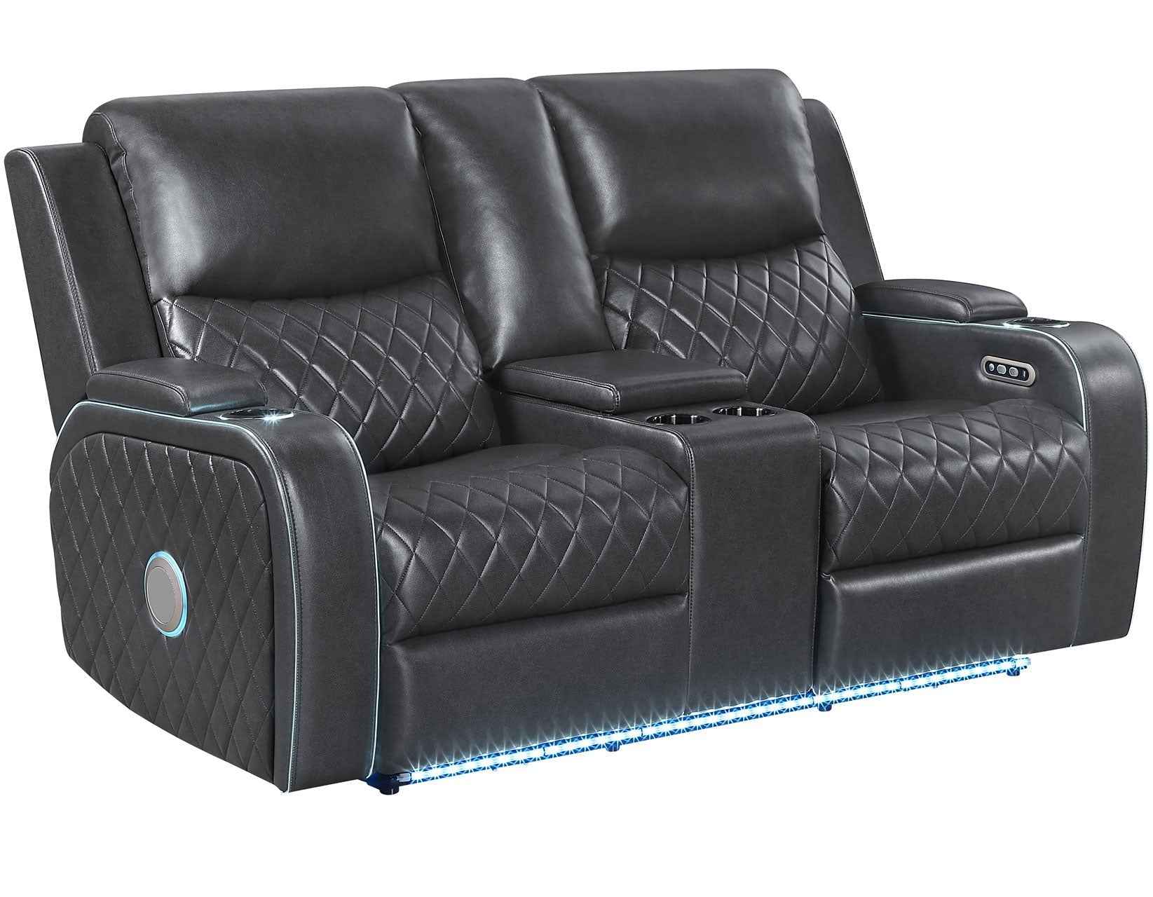 Luna Home Cinema Power Reclining Console Loveseat, Charcoal Vegan Leather - Image 6
