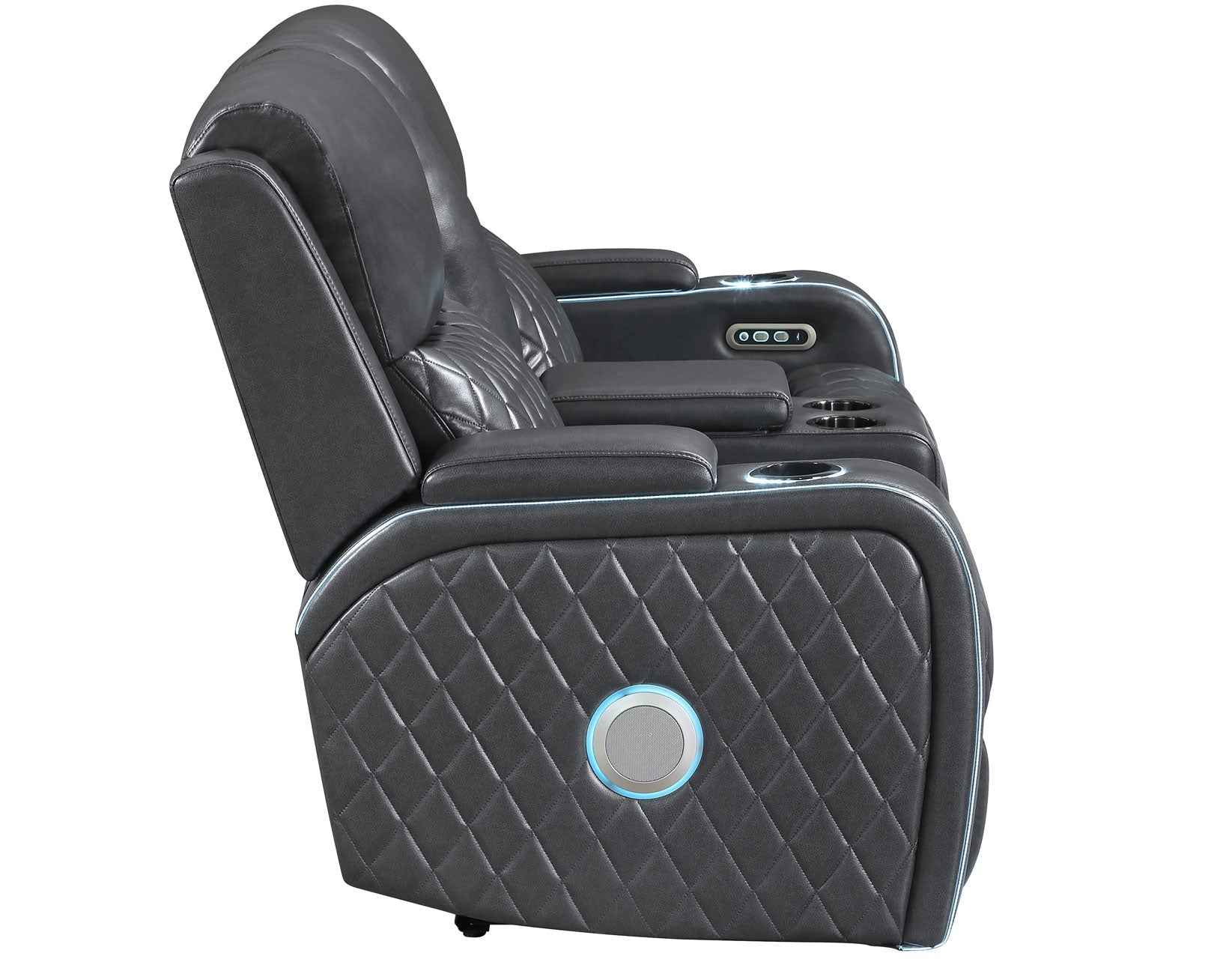 Luna Home Cinema Power Reclining Console Loveseat, Charcoal Vegan Leather - Image 8