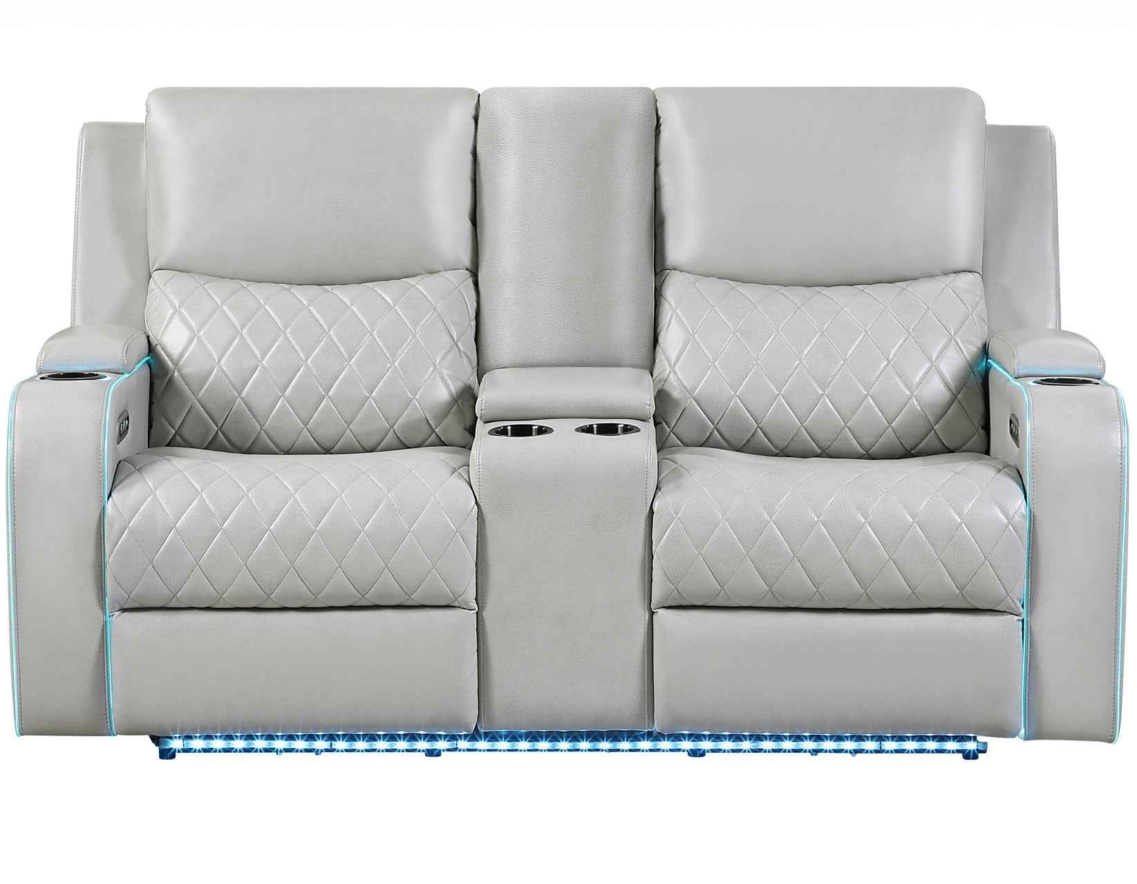Luna Home Cinema Power Reclining Console Loveseat, Ice Vegan Leather - Image 4