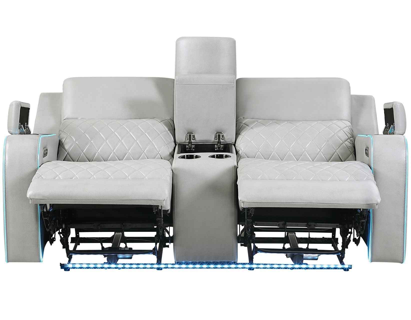 Luna Home Cinema Power Reclining Console Loveseat, Ice Vegan Leather - Image 5