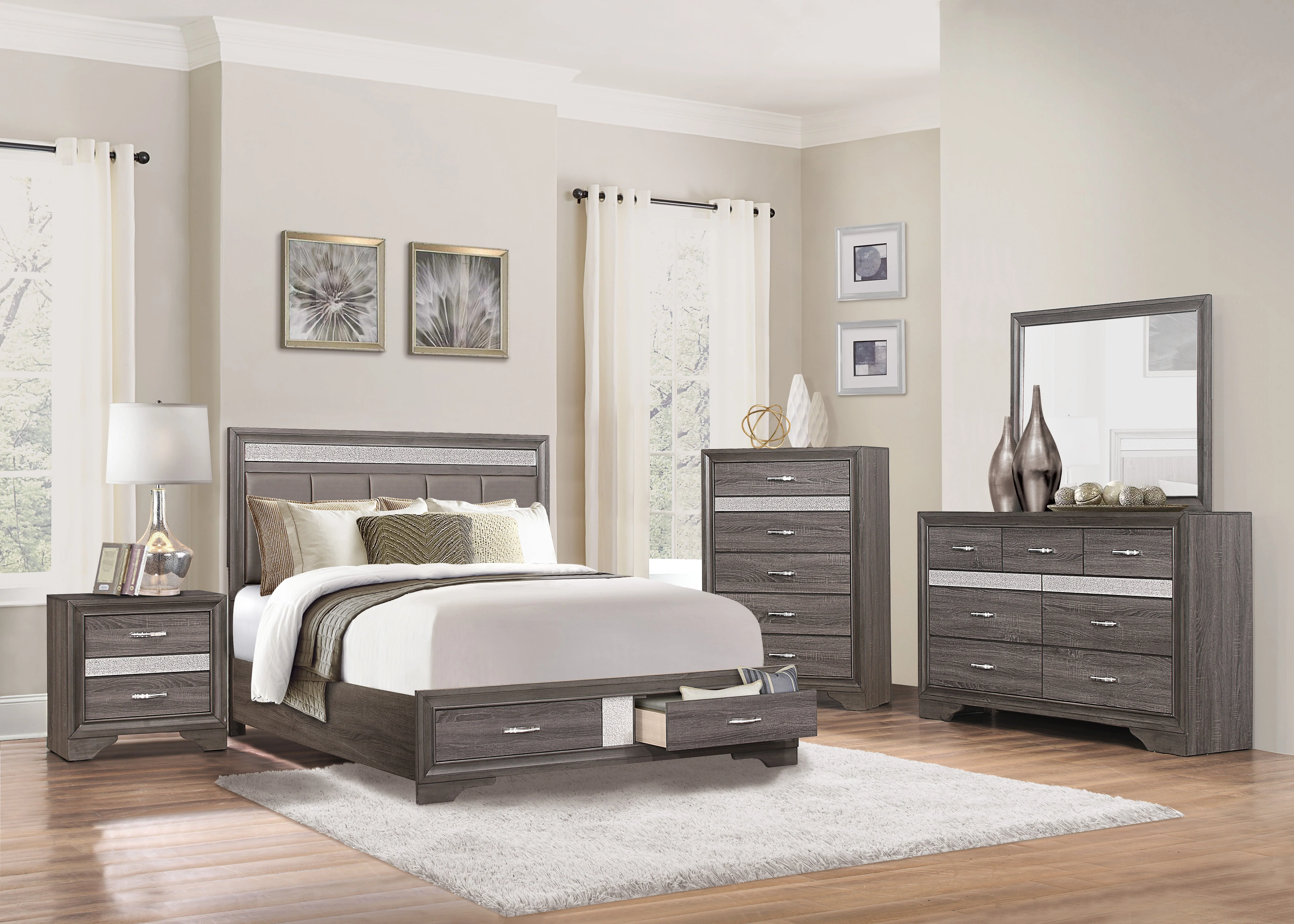 Luster Gray California King Upholstered Storage Platform Bed - Image 4