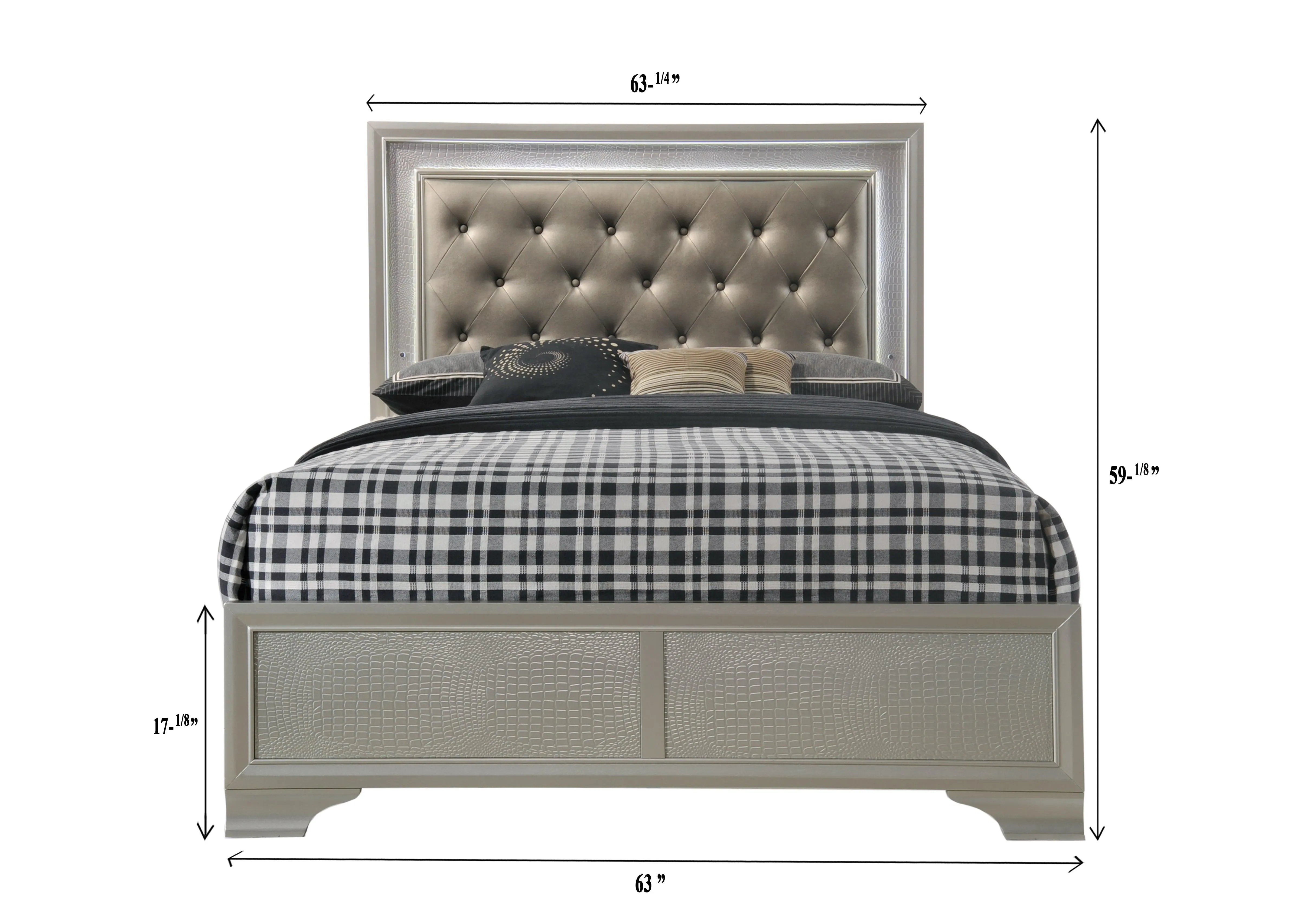 Lyssa Champagne Queen LED Upholstered Panel Bed - Image 5