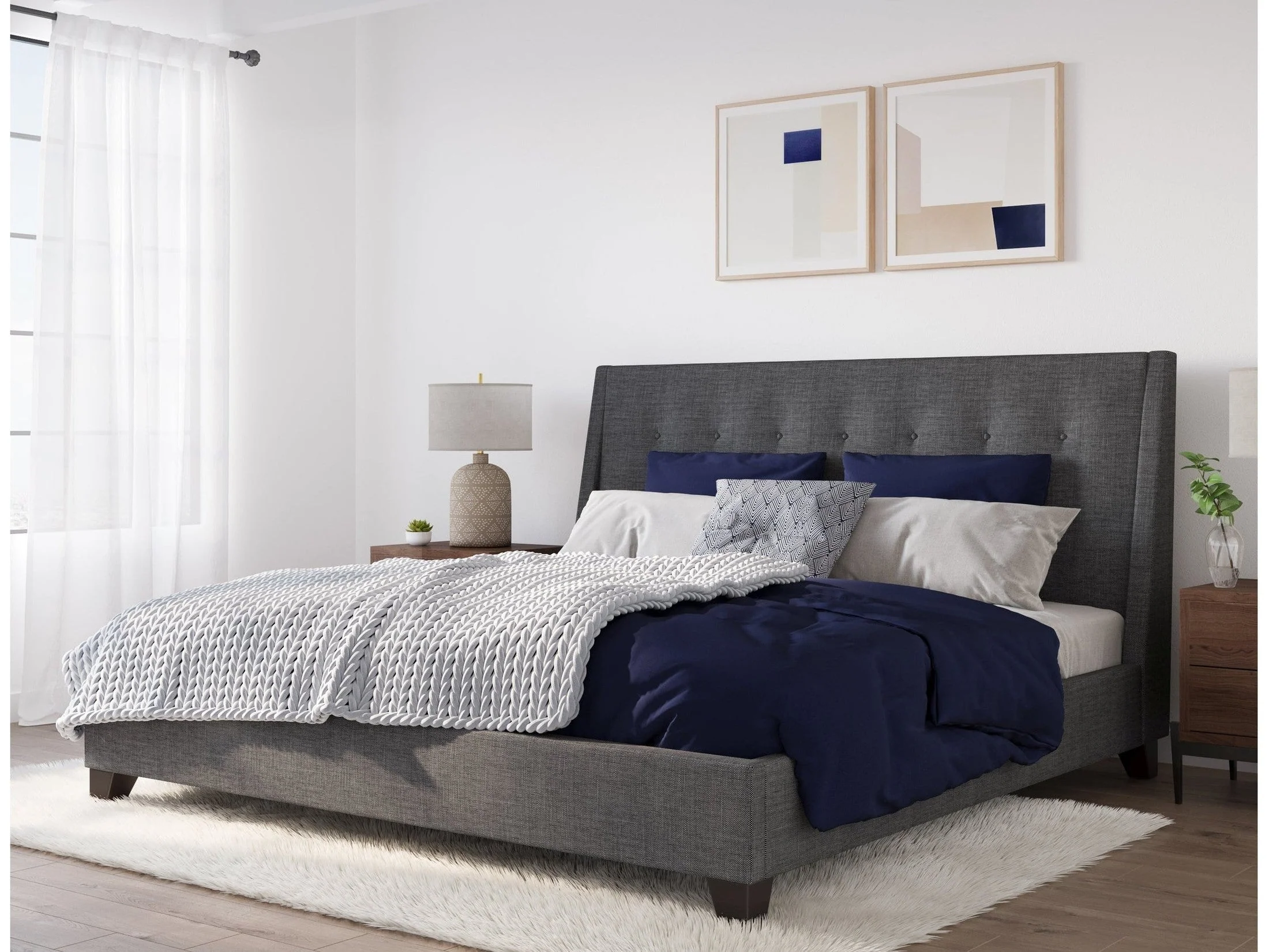 Madera Upholstered  Queen Platform Bed in Dark Charcoal