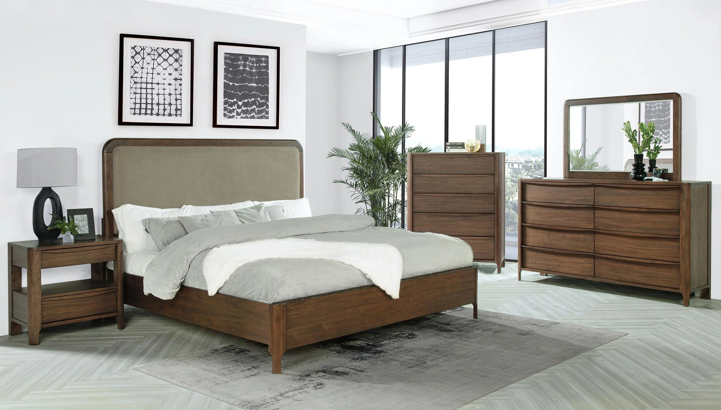Maderia 57-inch Upholstered California King Panel Bed Walnut - Image 6