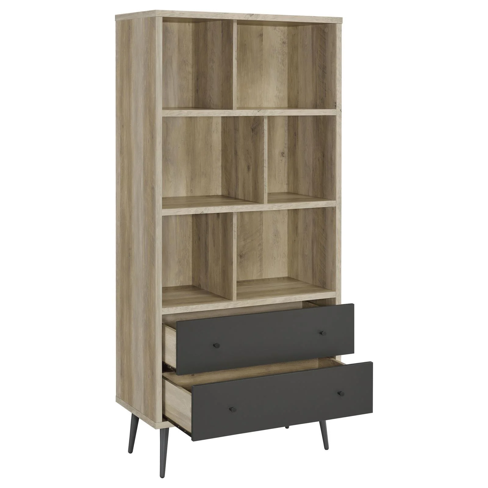Maeve Distressed Pine 70-inch 3-shelf Bookcase with Drawers - Image 2