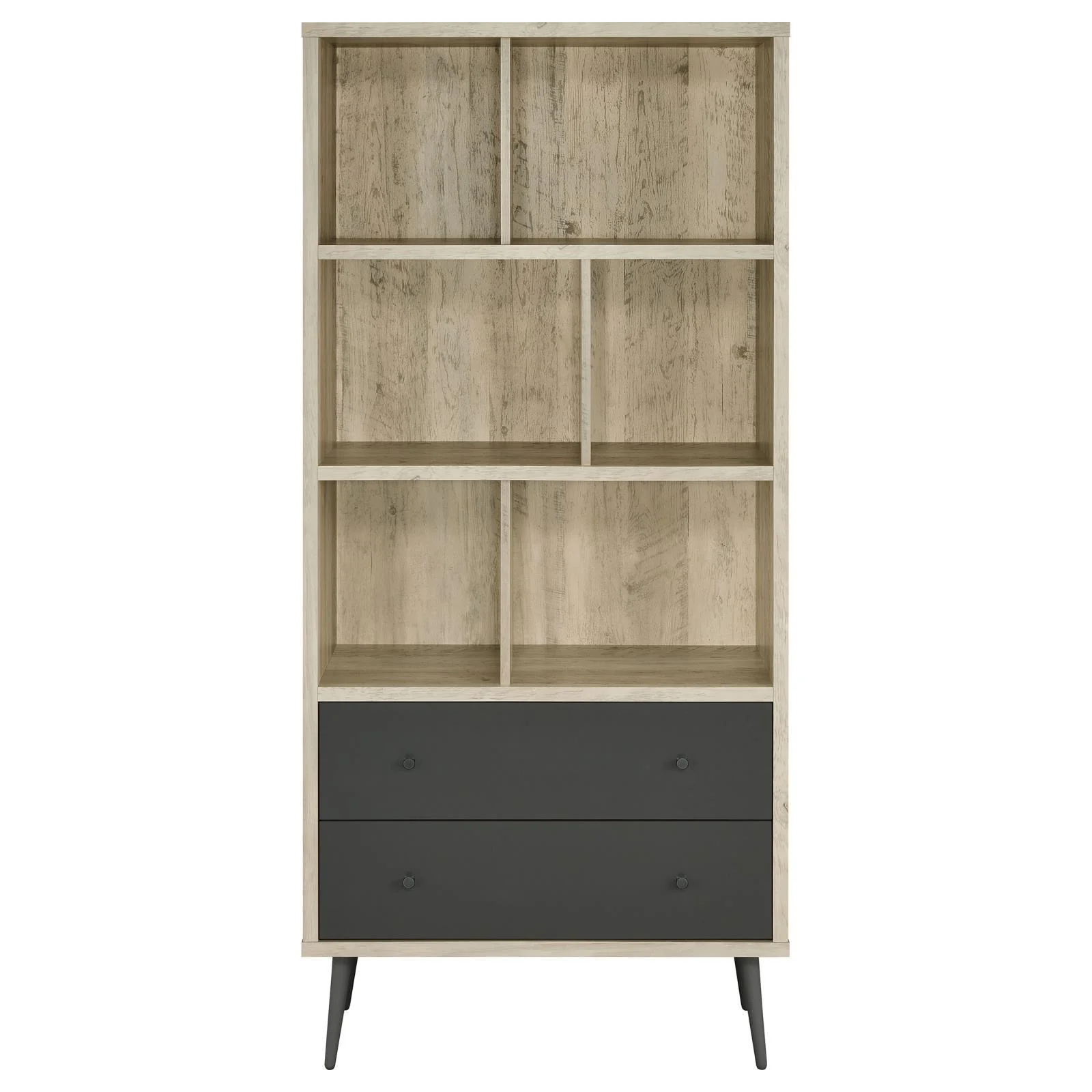 Maeve Distressed Pine 70-inch 3-shelf Bookcase with Drawers - Image 3