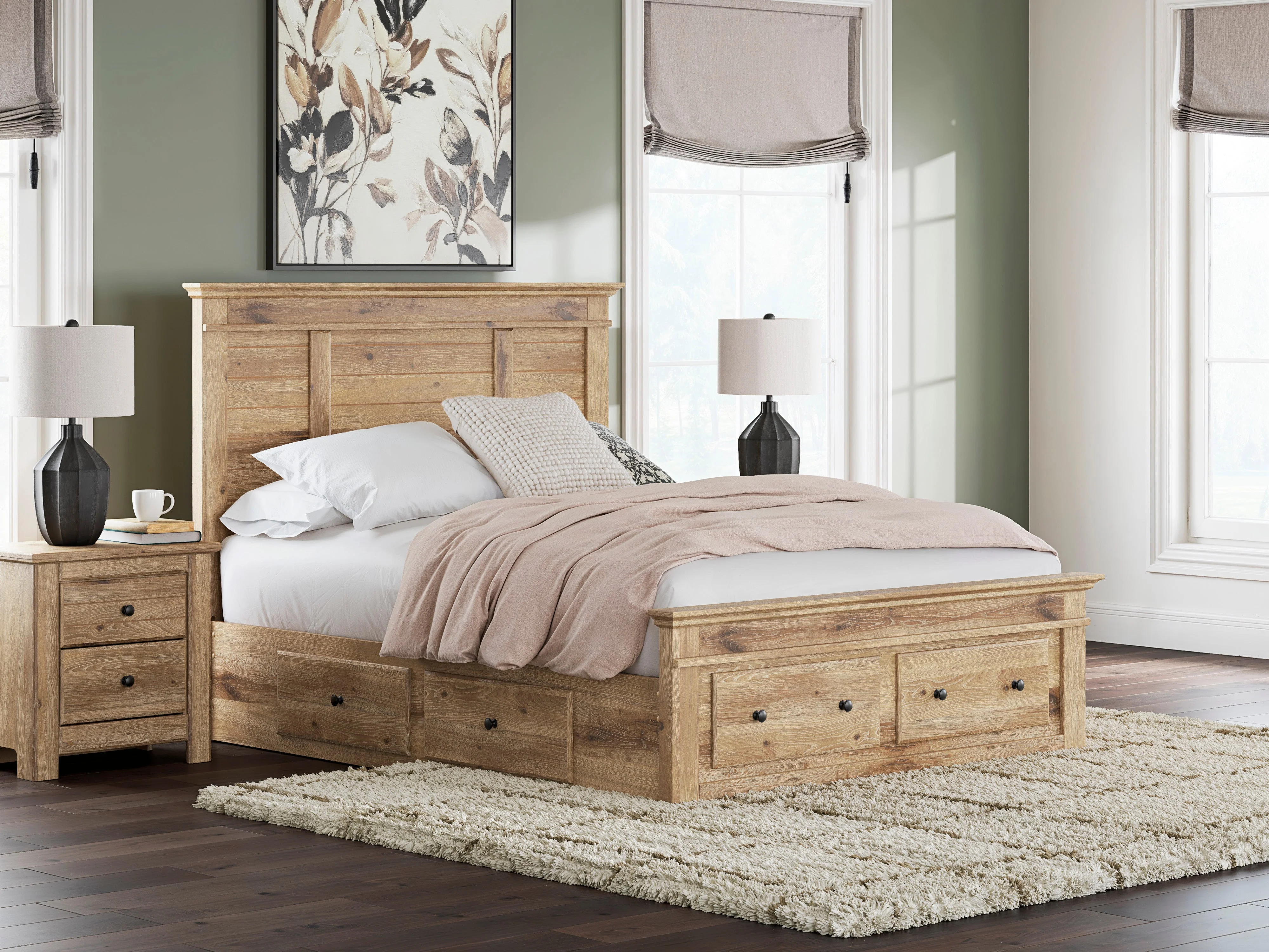 Makidern Tan Panel Storage Bedroom Set with 4 Drawers - Image 2
